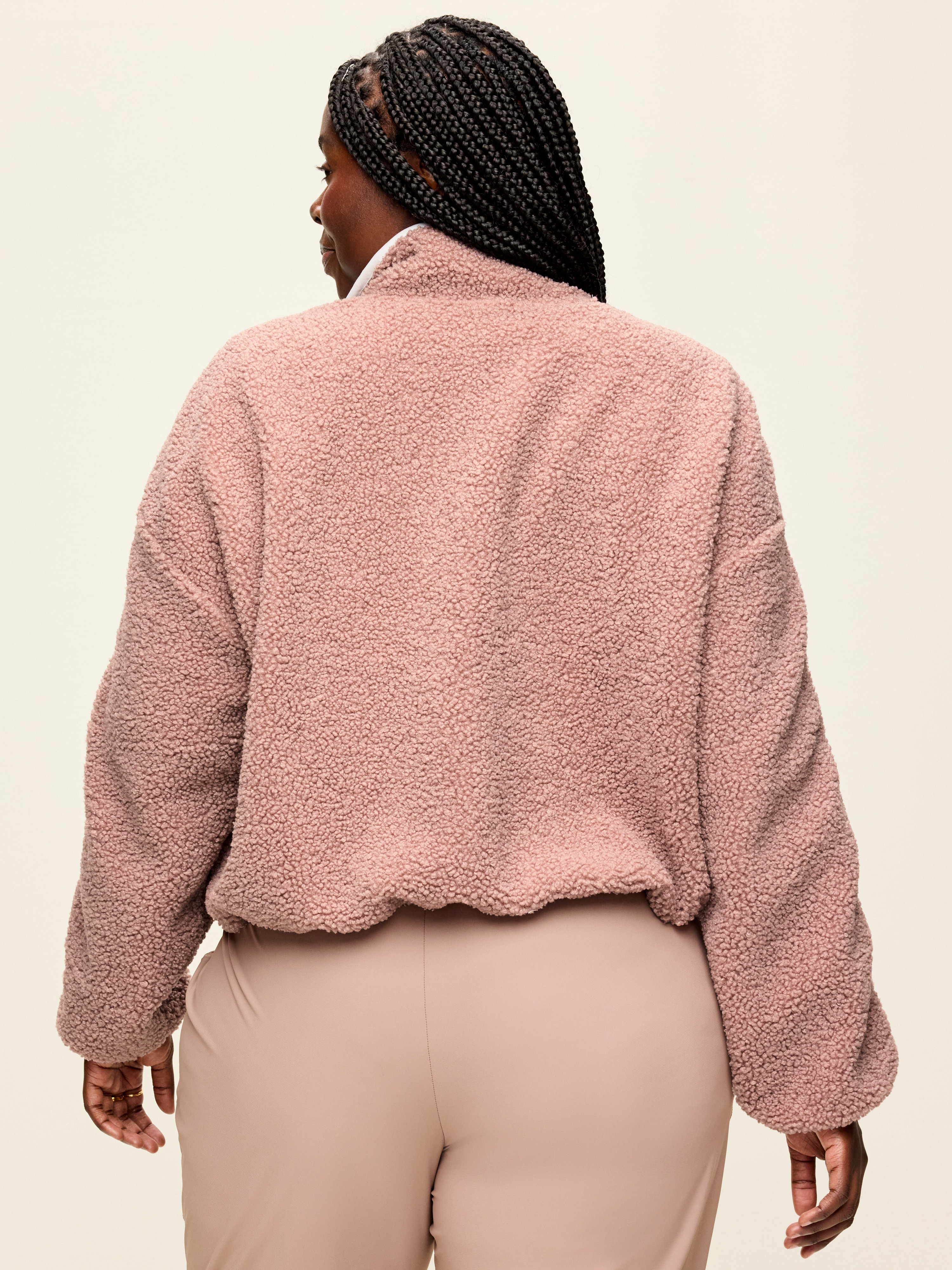 Loose Sherpa Quarter-Zip Pullover - Mocha - 8