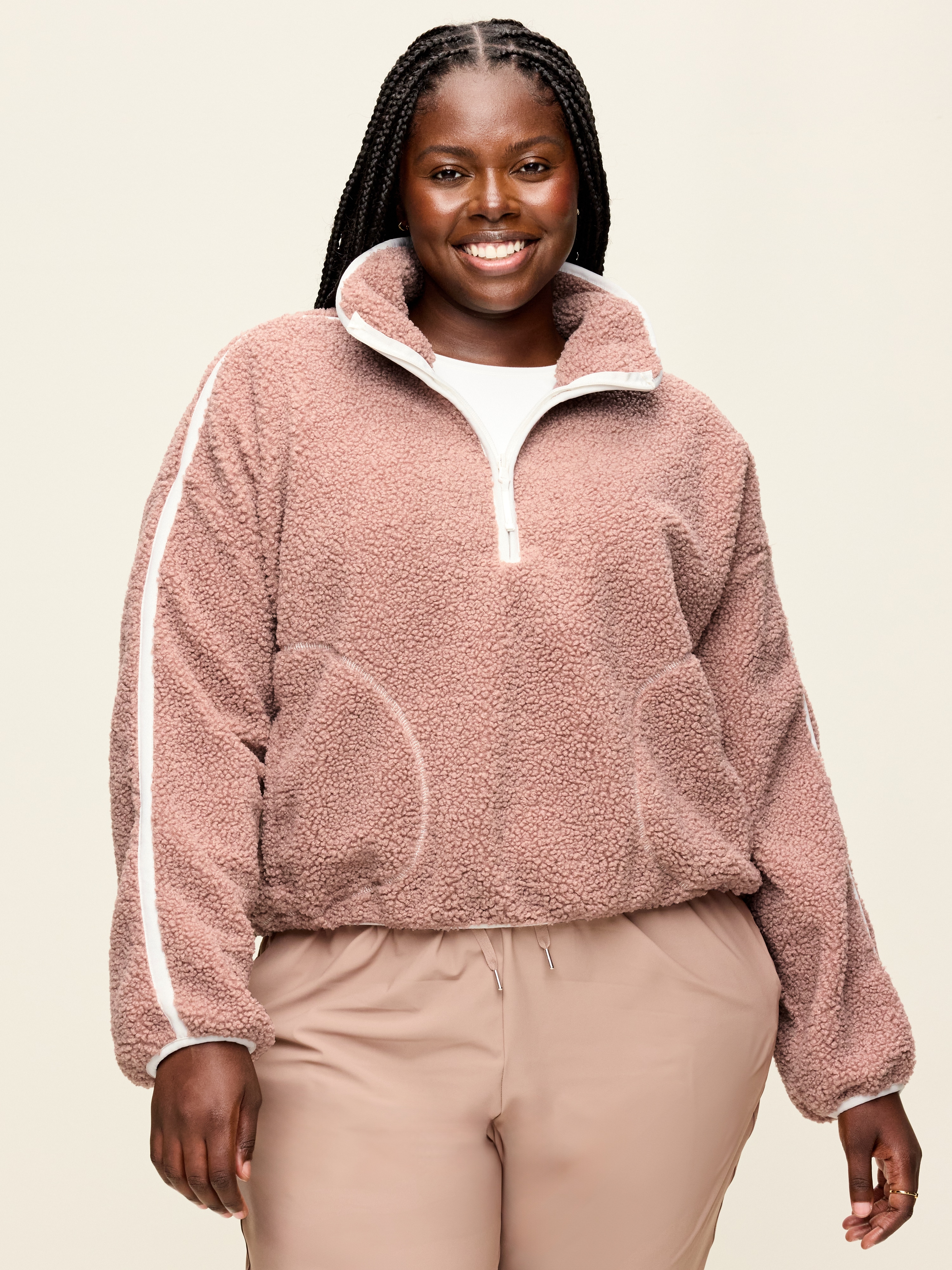 Loose Sherpa Quarter-Zip Pullover - Mocha - 7