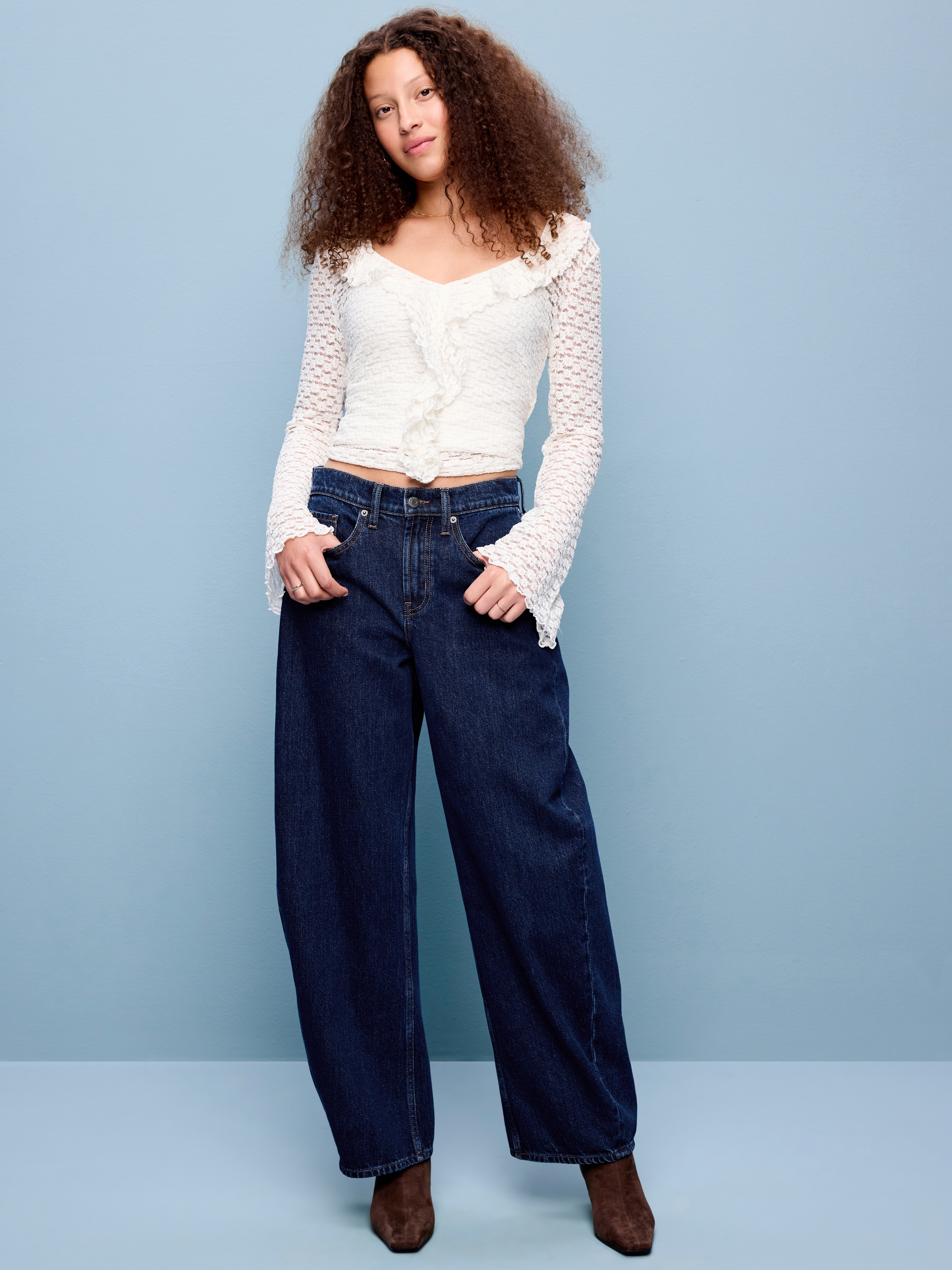 Mid-Rise Arc Barrel Jeans - Rinse - 1
