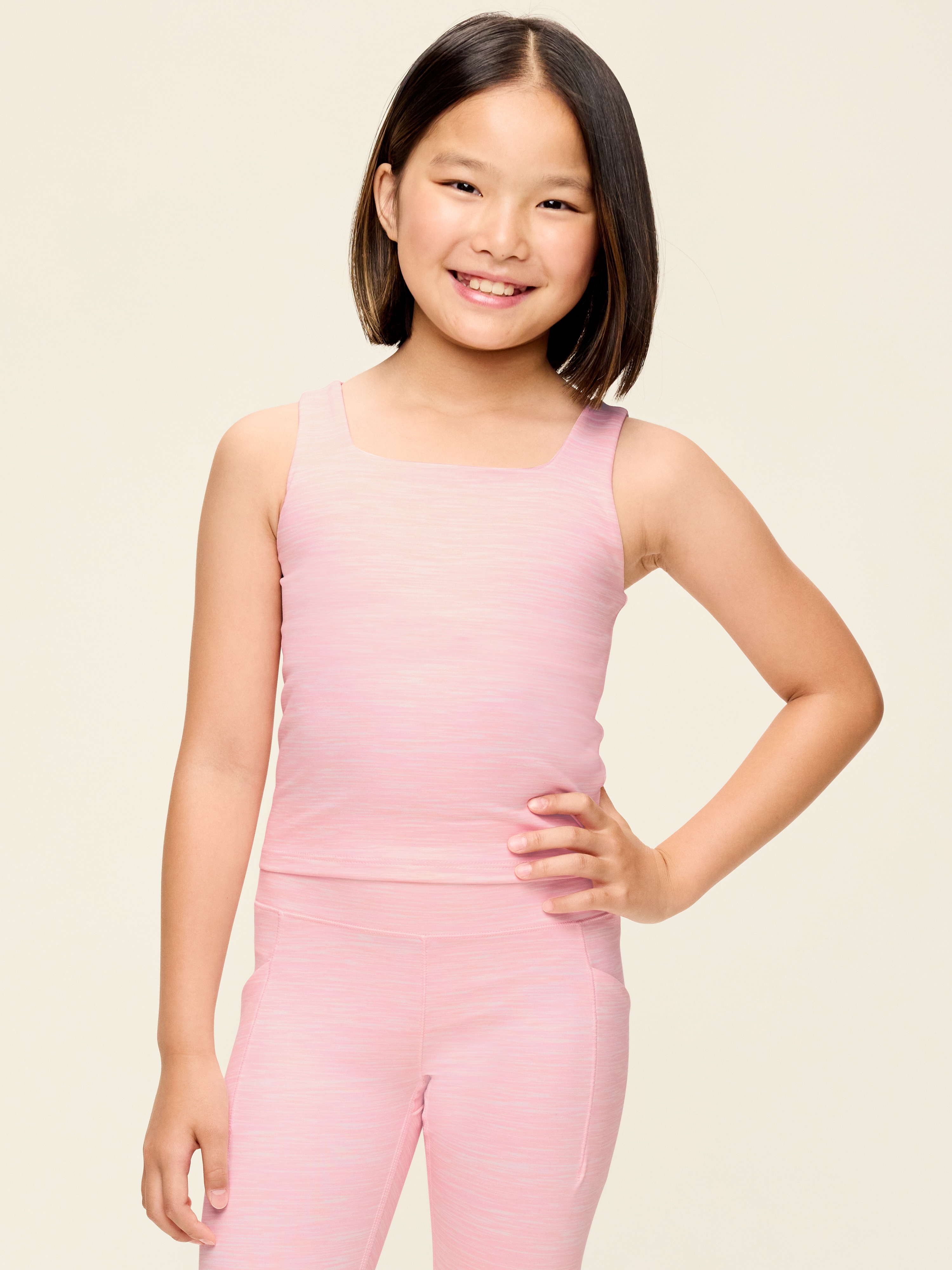 StudioSmooth Longline Sports Bra for Girls - Pink Print - 1