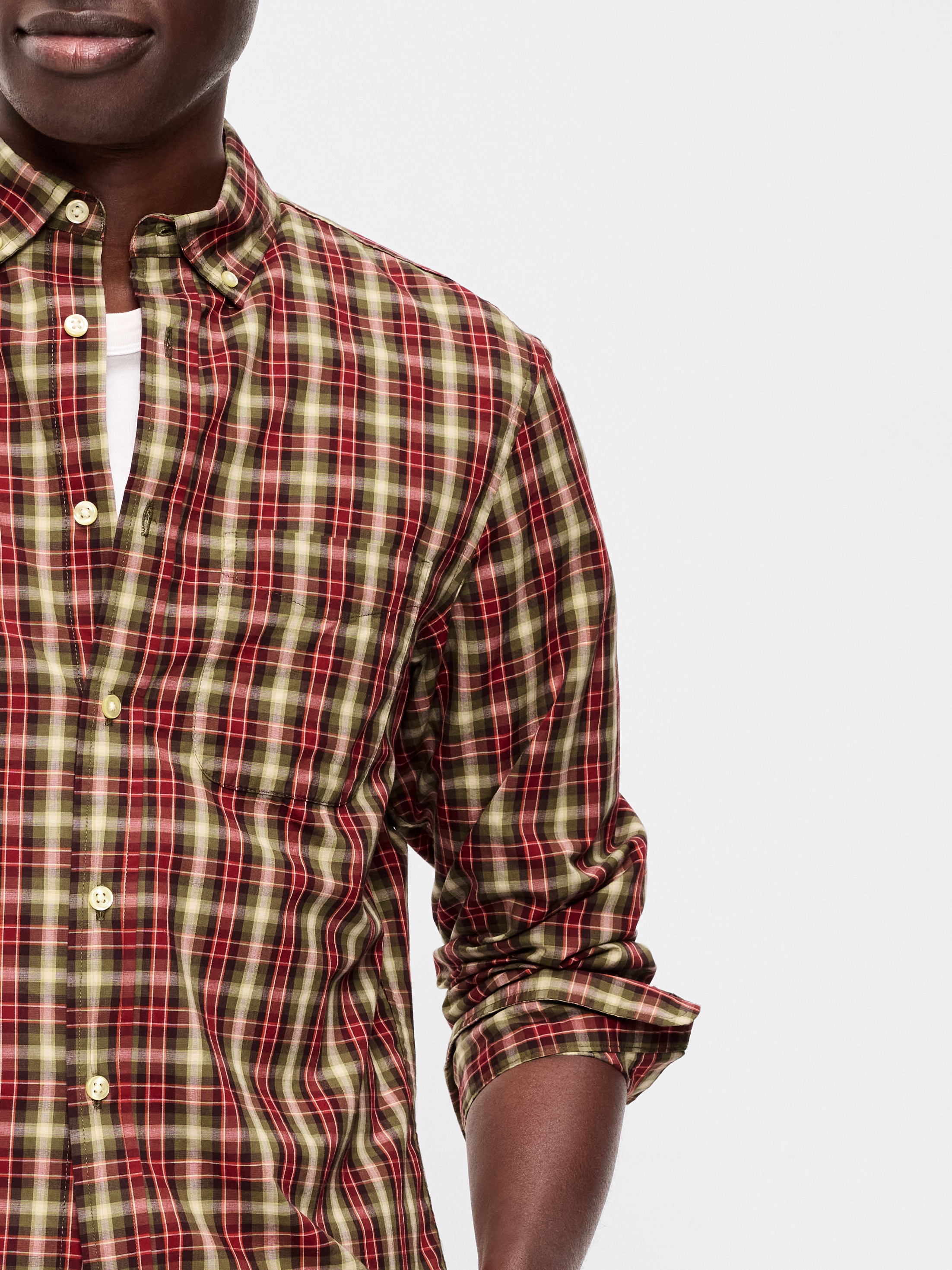 Classic Fit Everyday Oxford Shirt - Green Red Plaid - 3