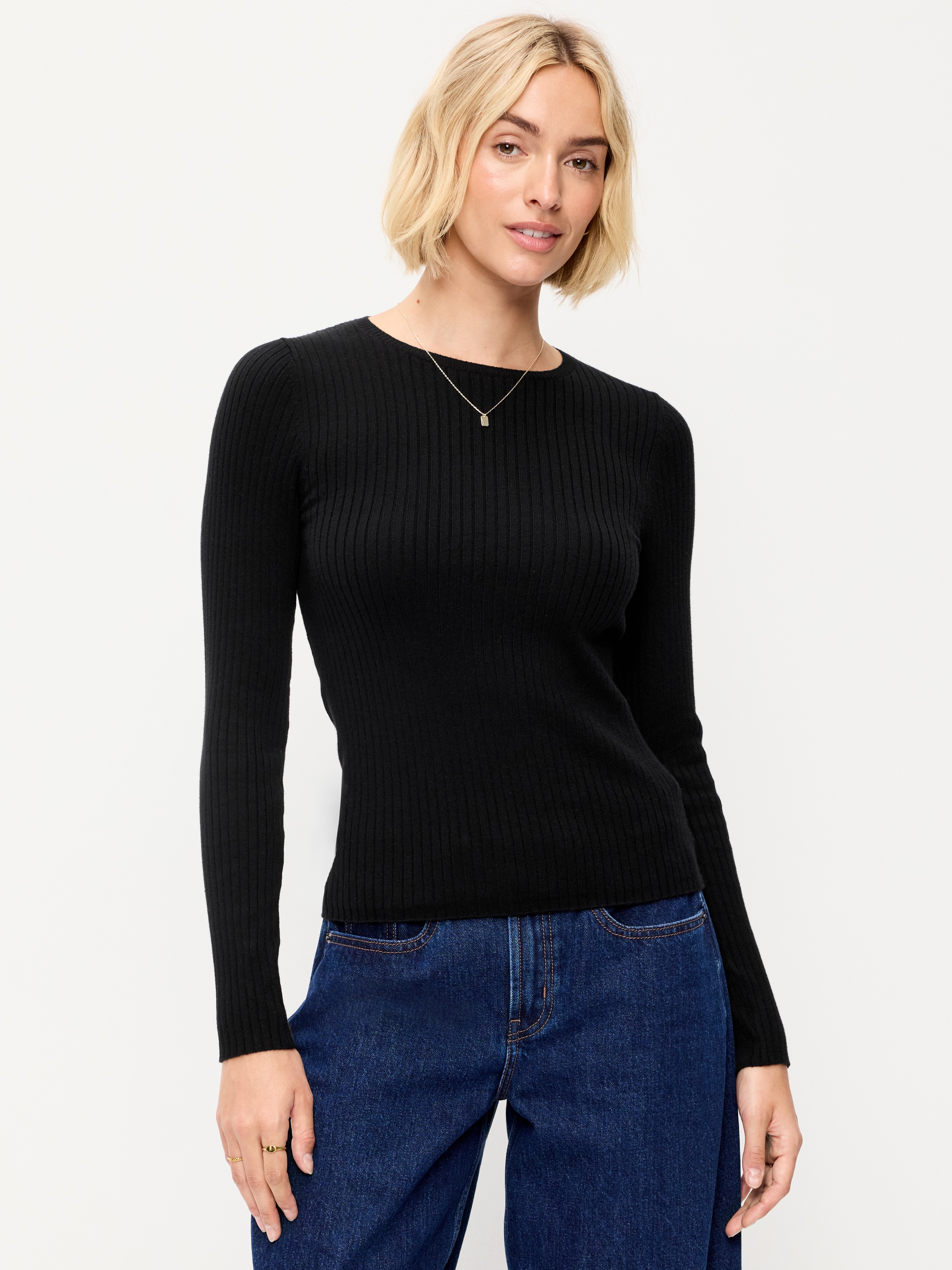 SoSoft Lite Crew-Neck Long-Sleeve Ribbed Sweater - Black Jack - 1