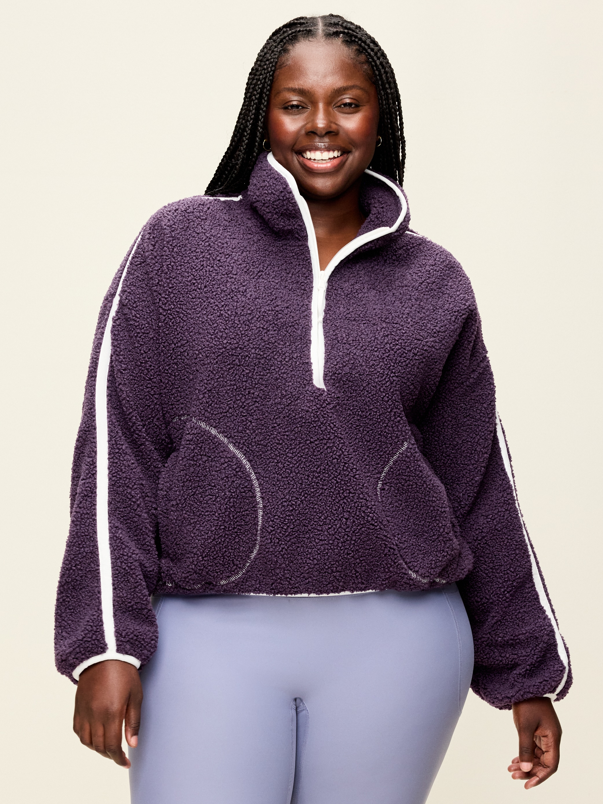 Loose Sherpa Quarter-Zip Pullover - Nebula - 7