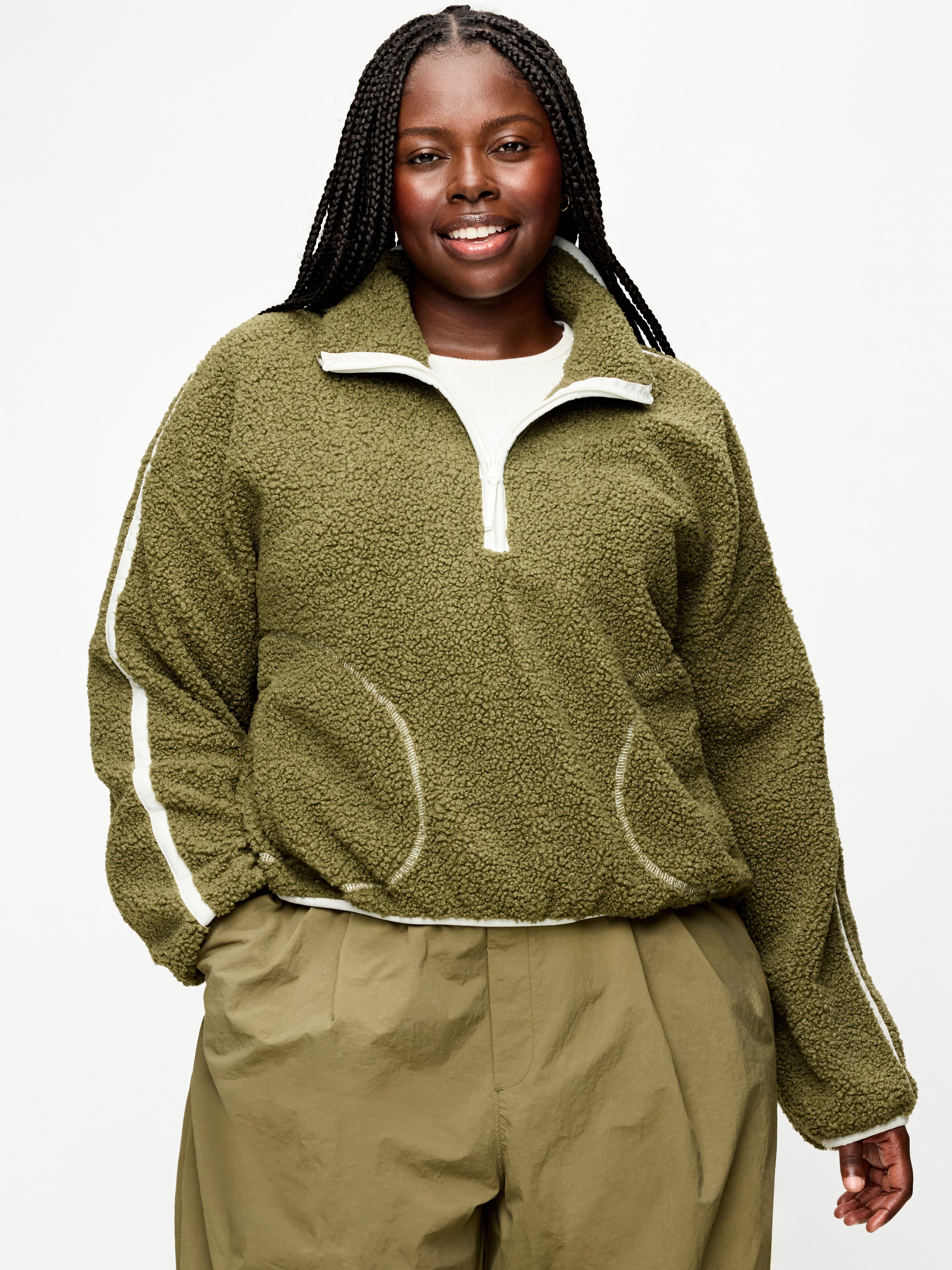 Loose Sherpa Quarter-Zip Pullover - Hearthwood - 7