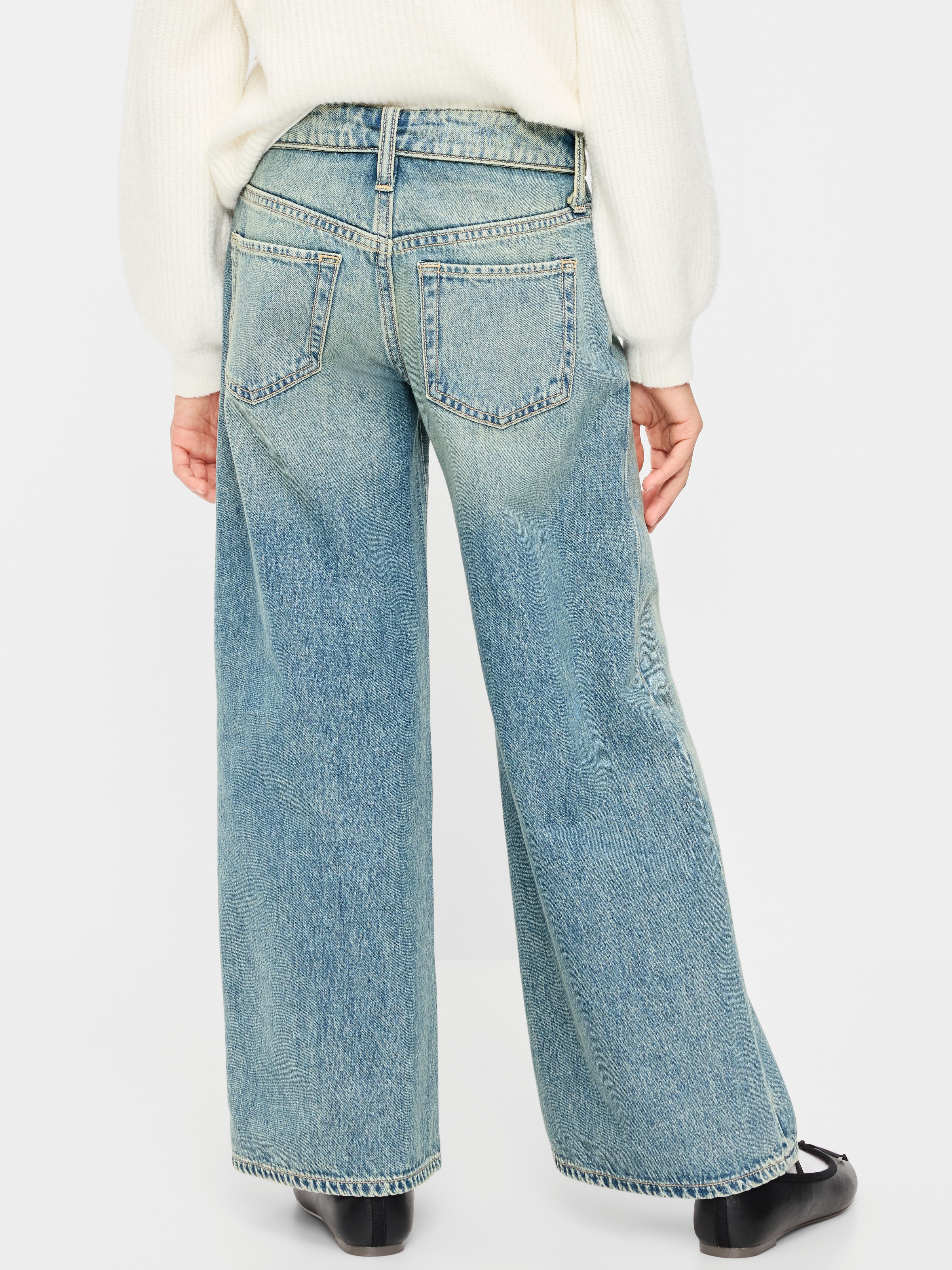 Super Baggy Wide-Leg Embroidered Jeans for Girls - Medium Wash - 2