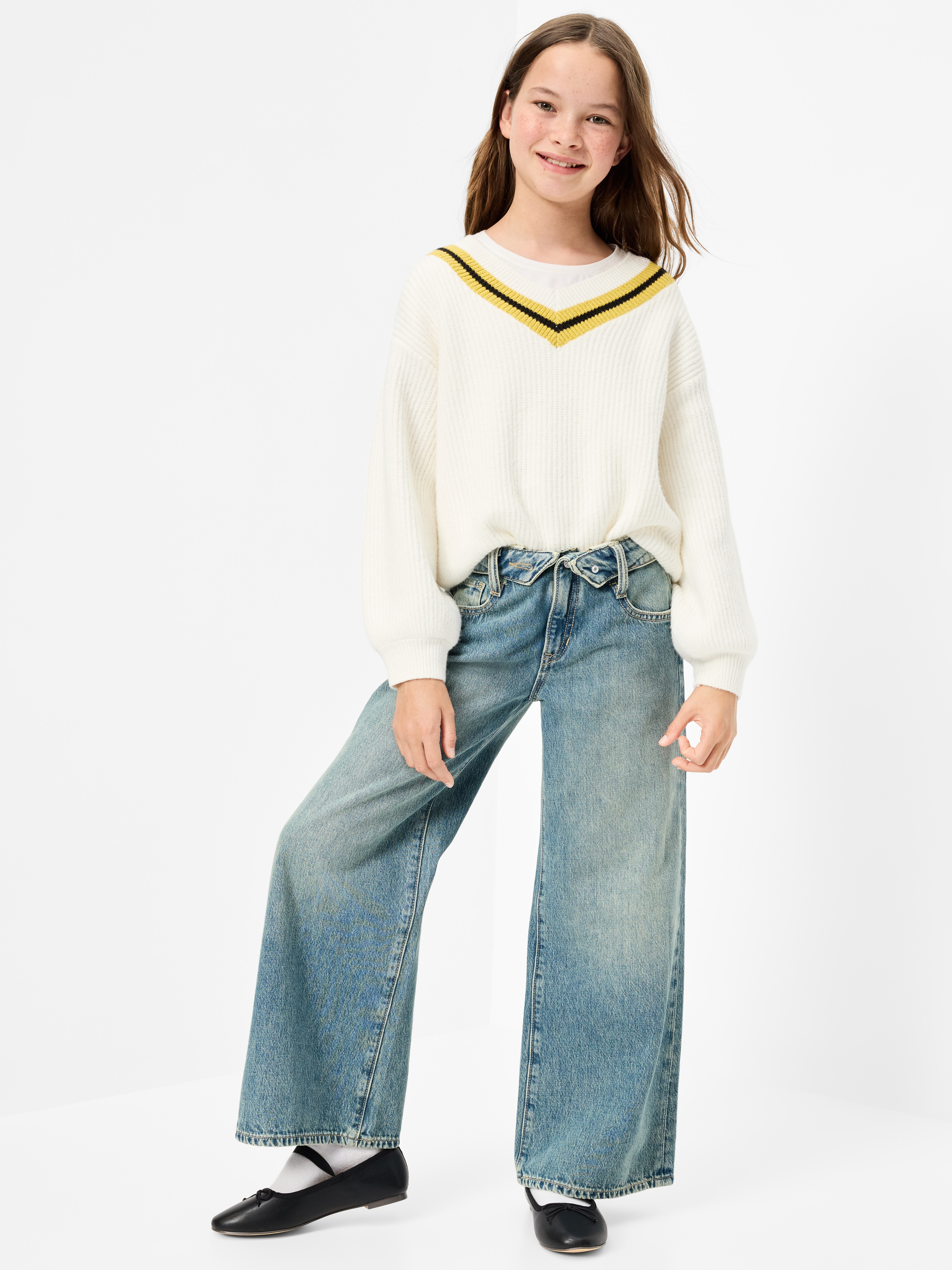 Super Baggy Wide-Leg Embroidered Jeans for Girls - Medium Wash - 3