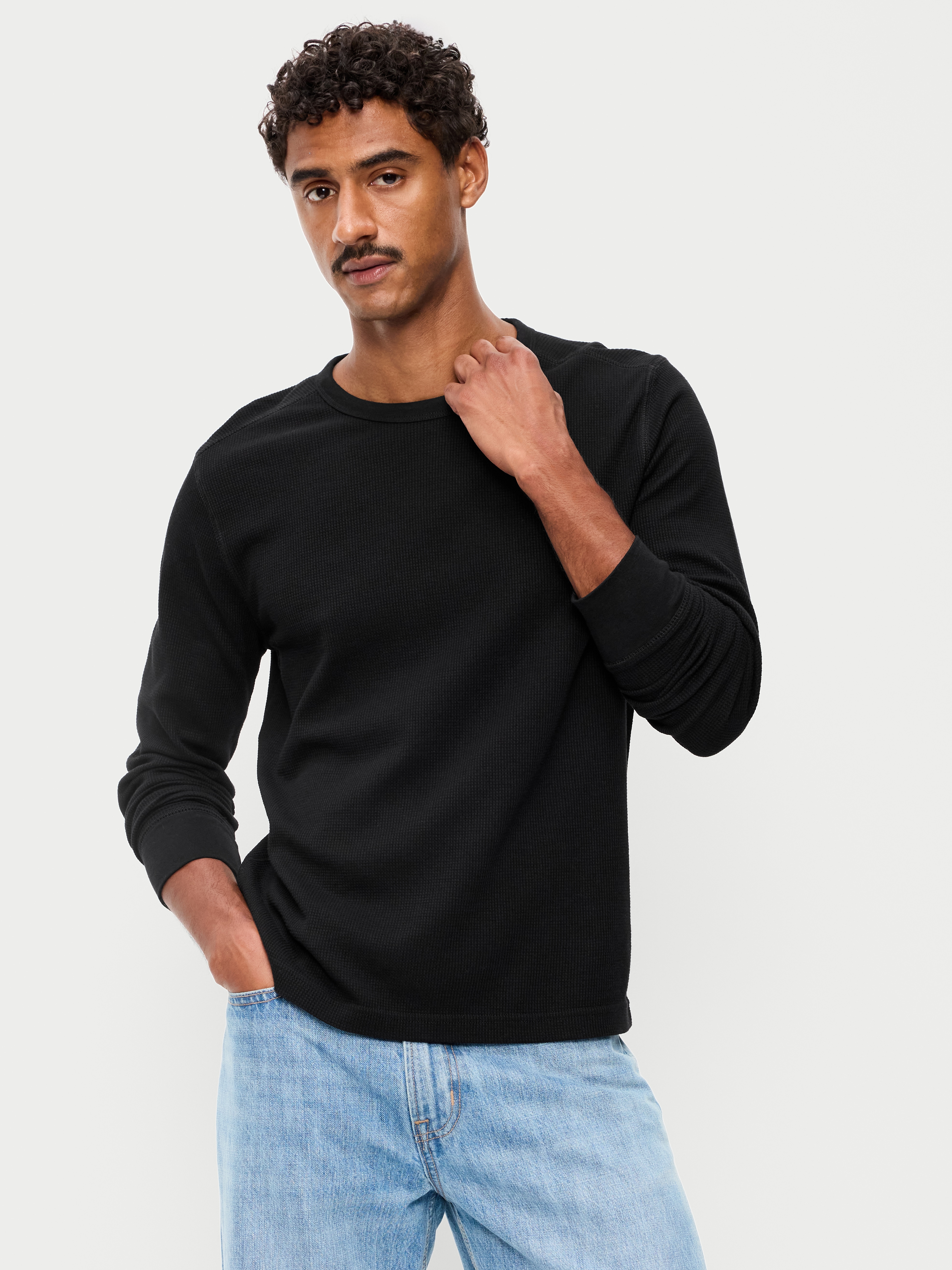 Crew-Neck Waffle T-Shirt - Black Jack - 1