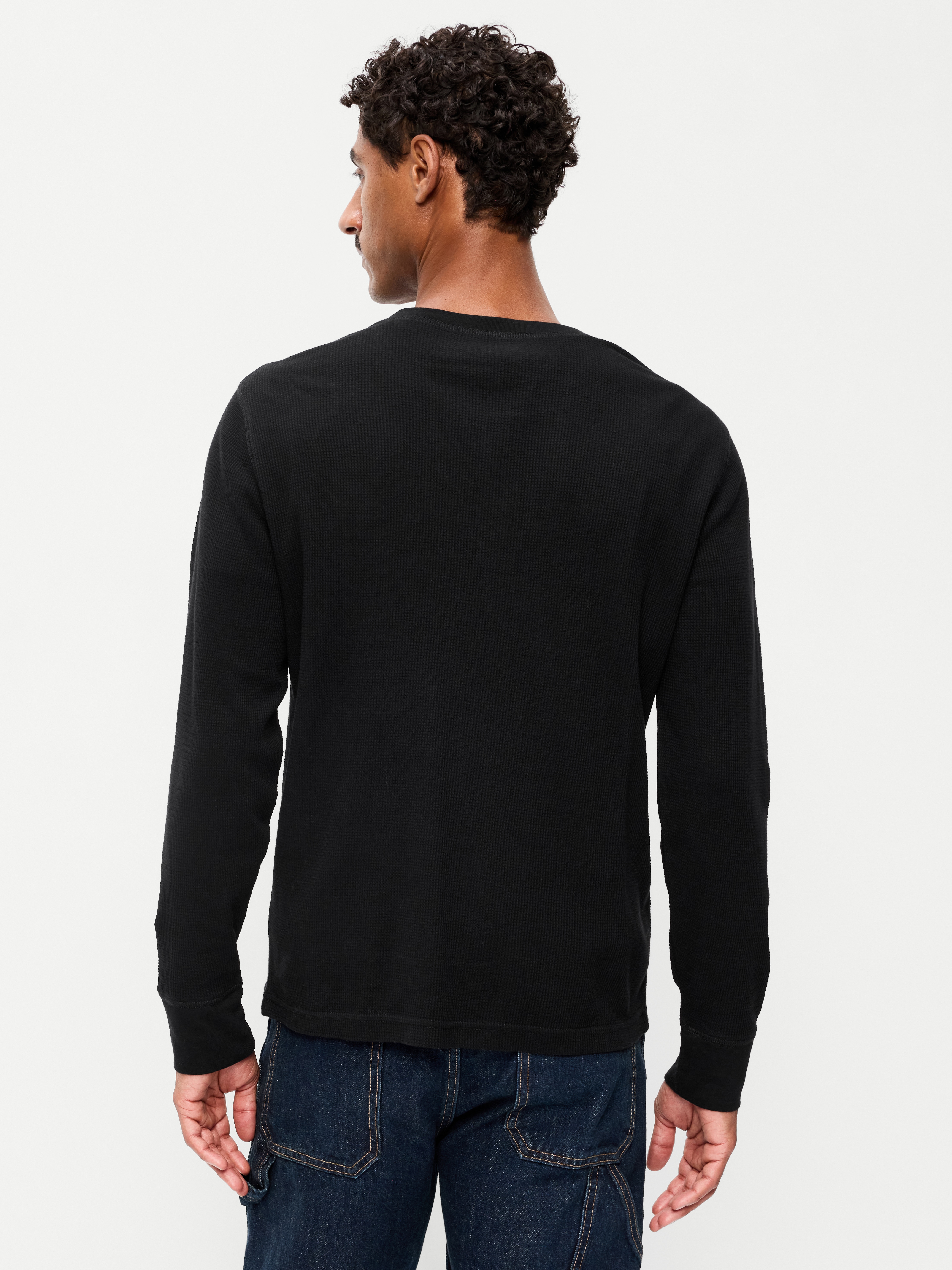 Long-Sleeve Waffle Henley T-Shirt - Black Jack - 2