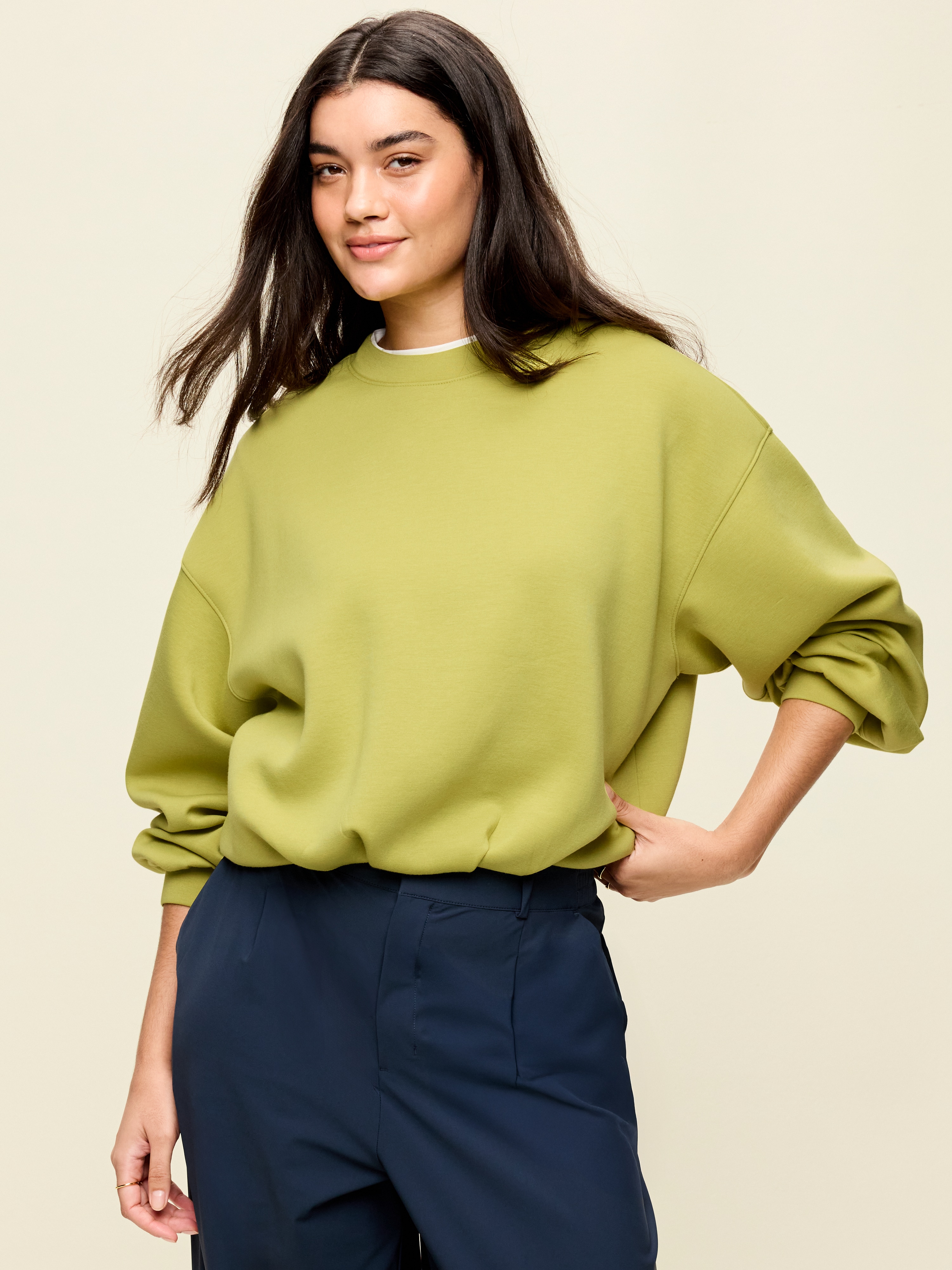 Bounce Fleece Bubble-Hem Sweatshirt - Marshy Grass - 6