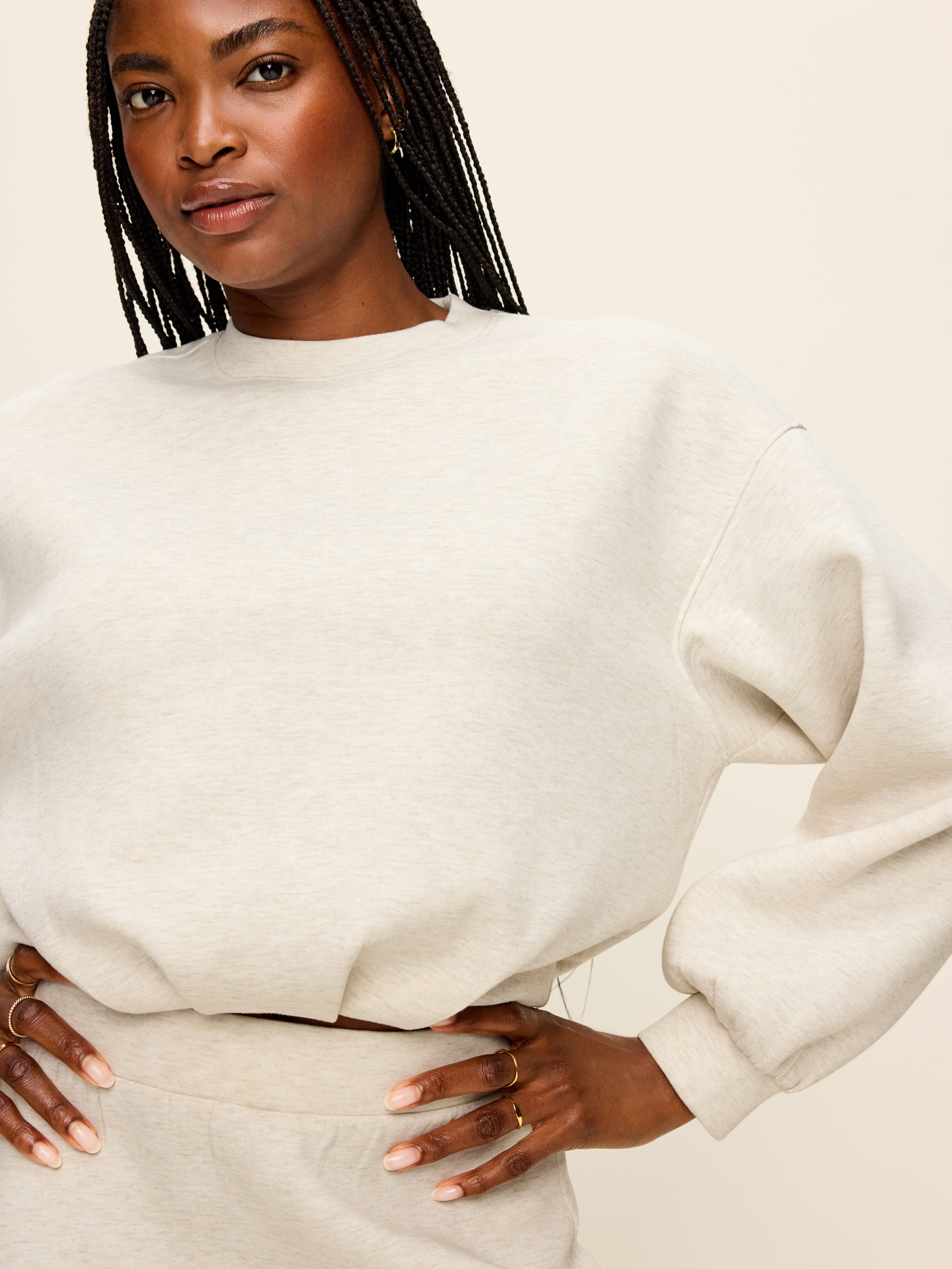 Bounce Fleece Bubble-Hem Sweatshirt - Oatmeal Heather - 4