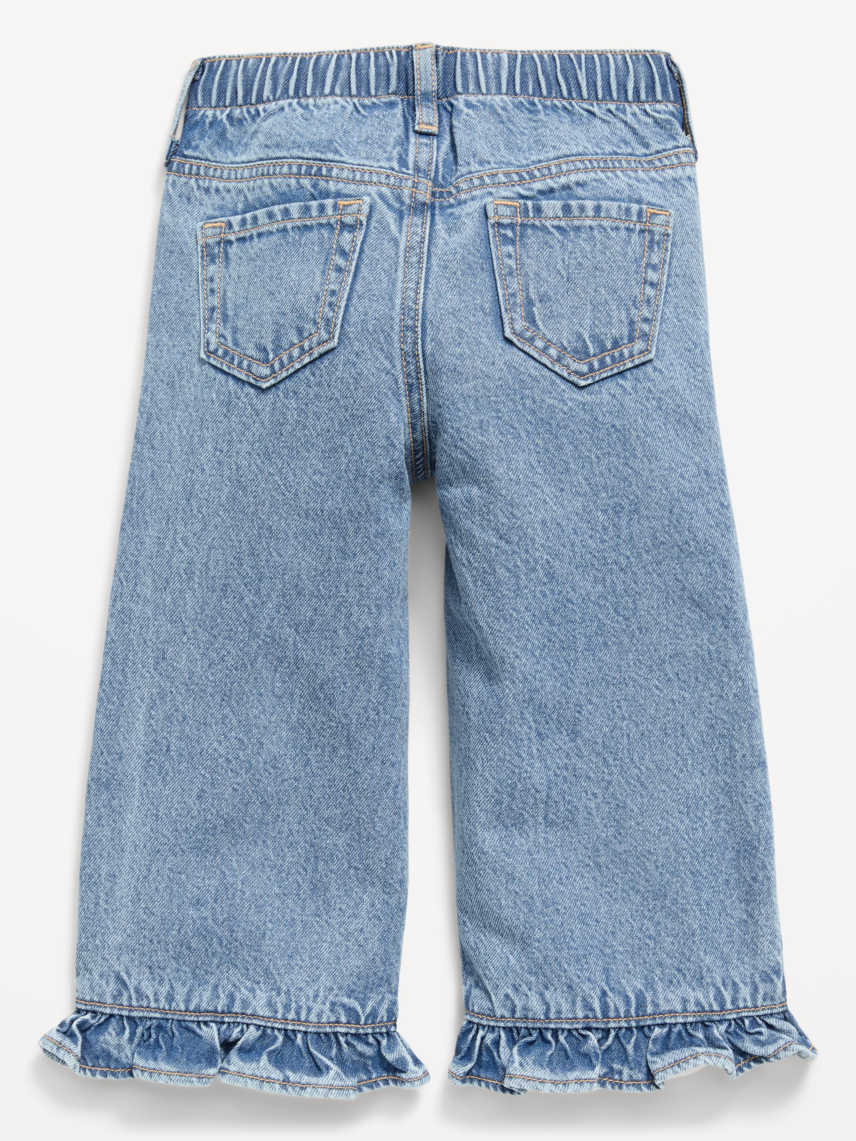 Super Baggy Lace-Trim Wide-Leg Jeans for Toddler Girls - Medium Wash - 4