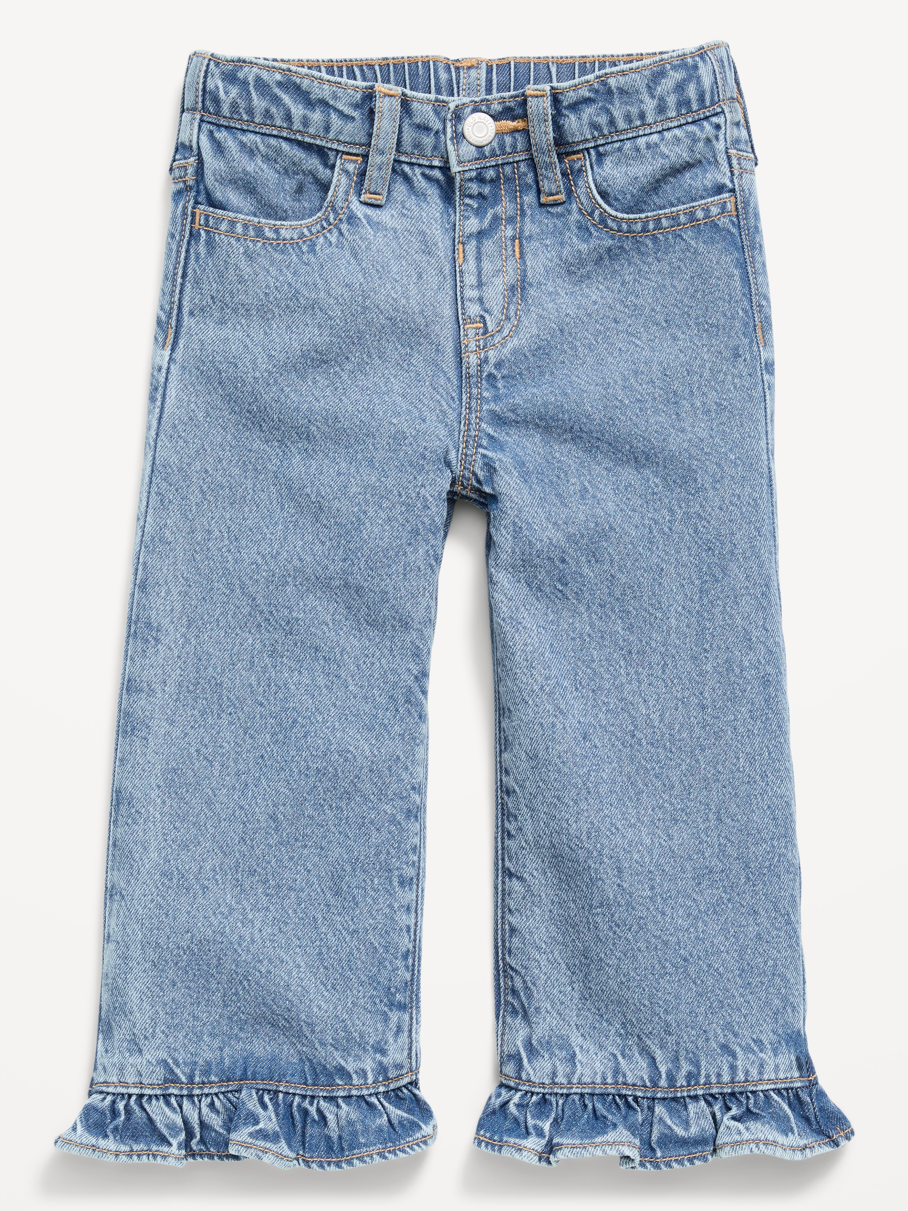 Super Baggy Lace-Trim Wide-Leg Jeans for Toddler Girls - Medium Wash - 3