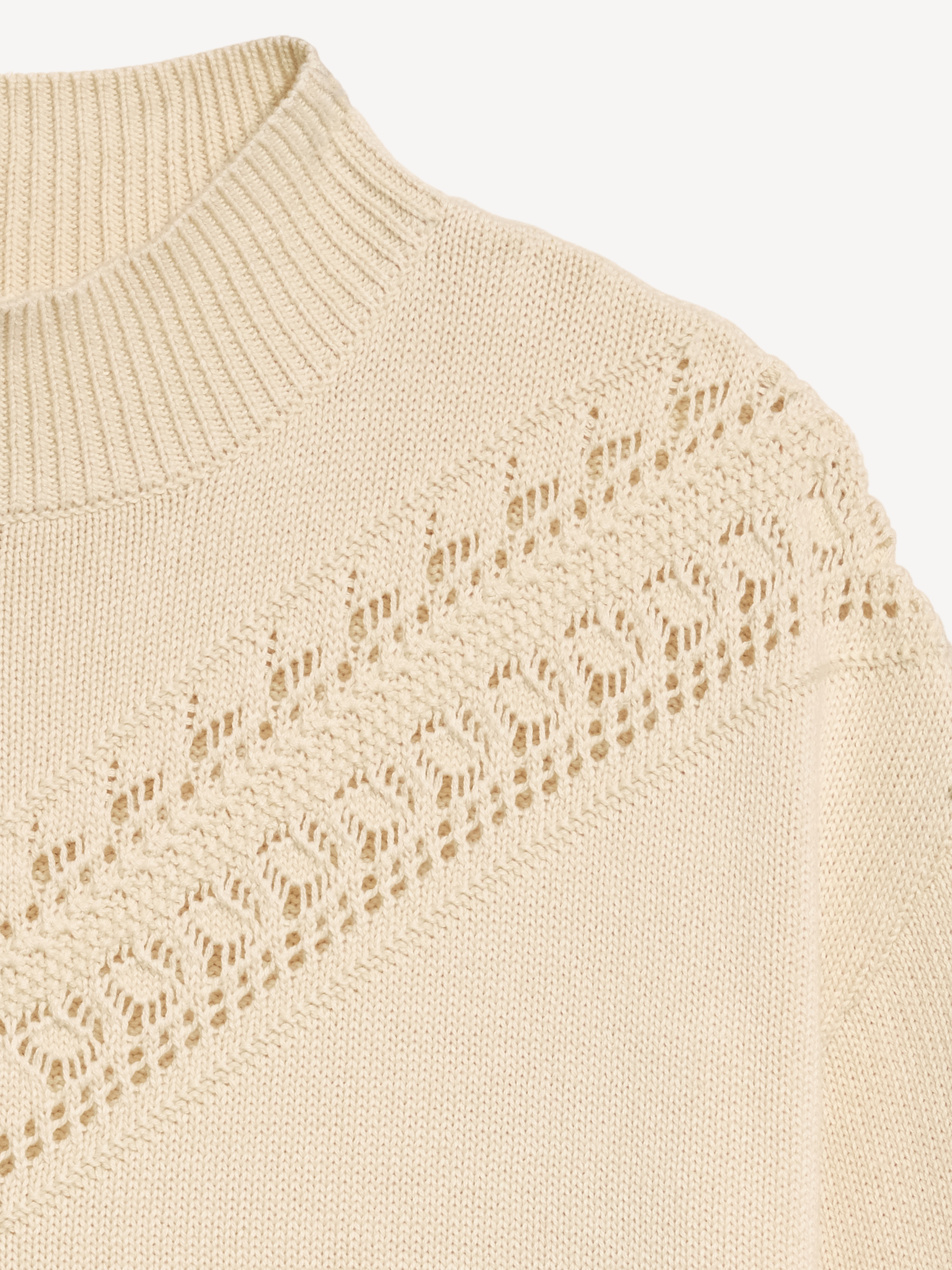 Seaside Cotton Mock-Neck Lace Inset Sweater - Wish Bone - 5