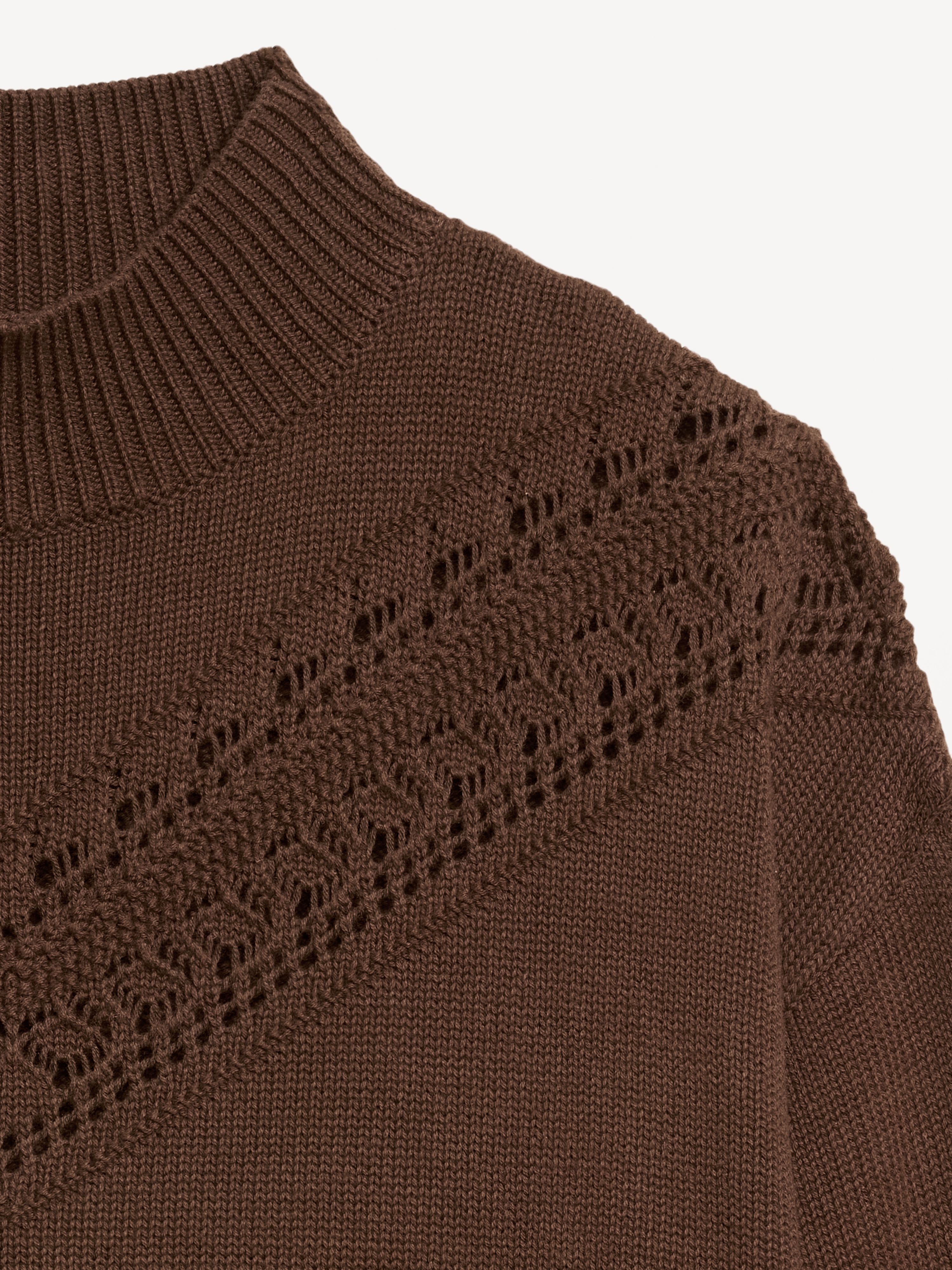 Seaside Cotton Mock-Neck Lace Inset Sweater - Earthen - 5