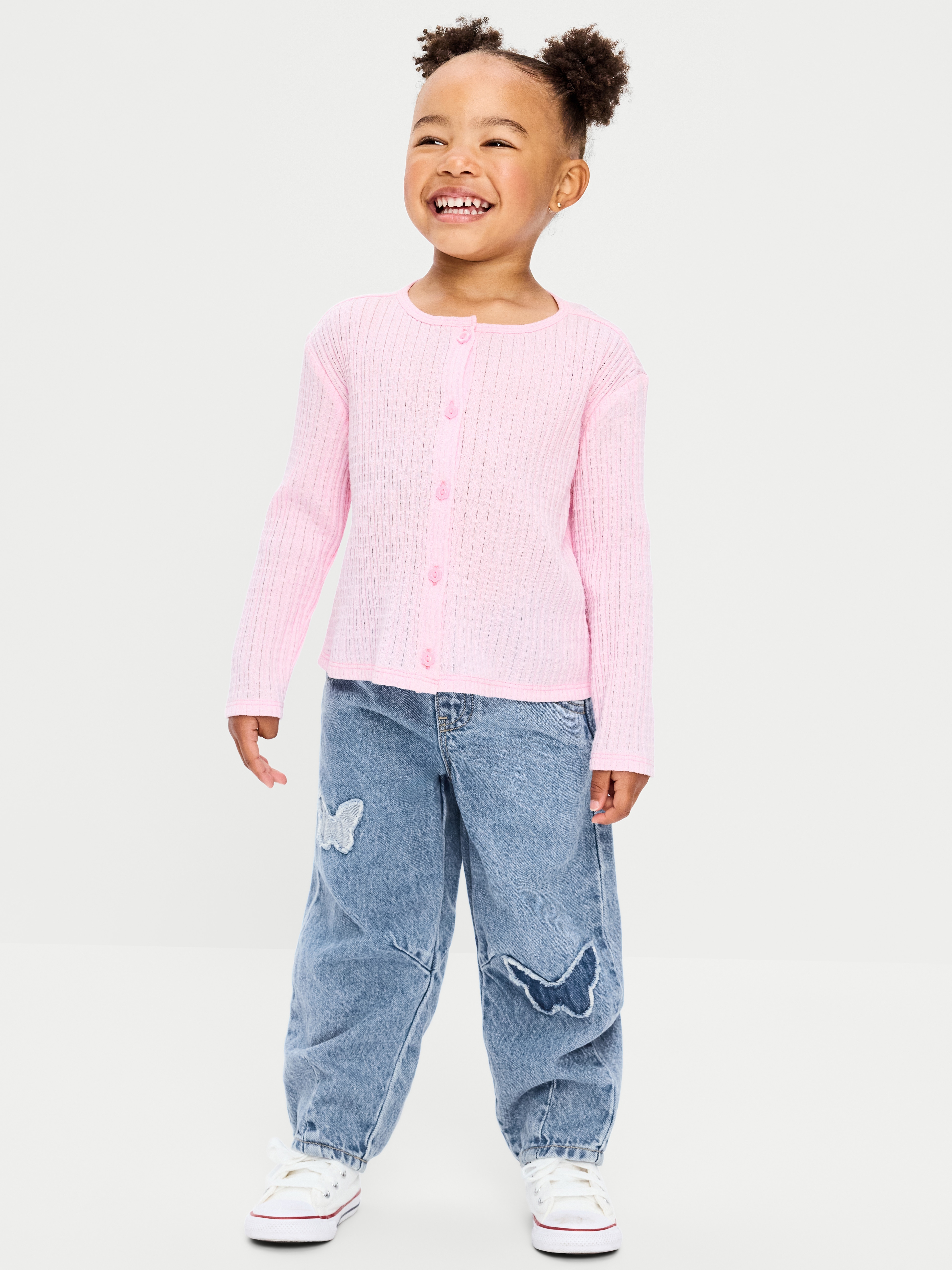 Pull-On Baggy Barrel-Leg Jeans for Toddler Girls - Medium Wash - 1