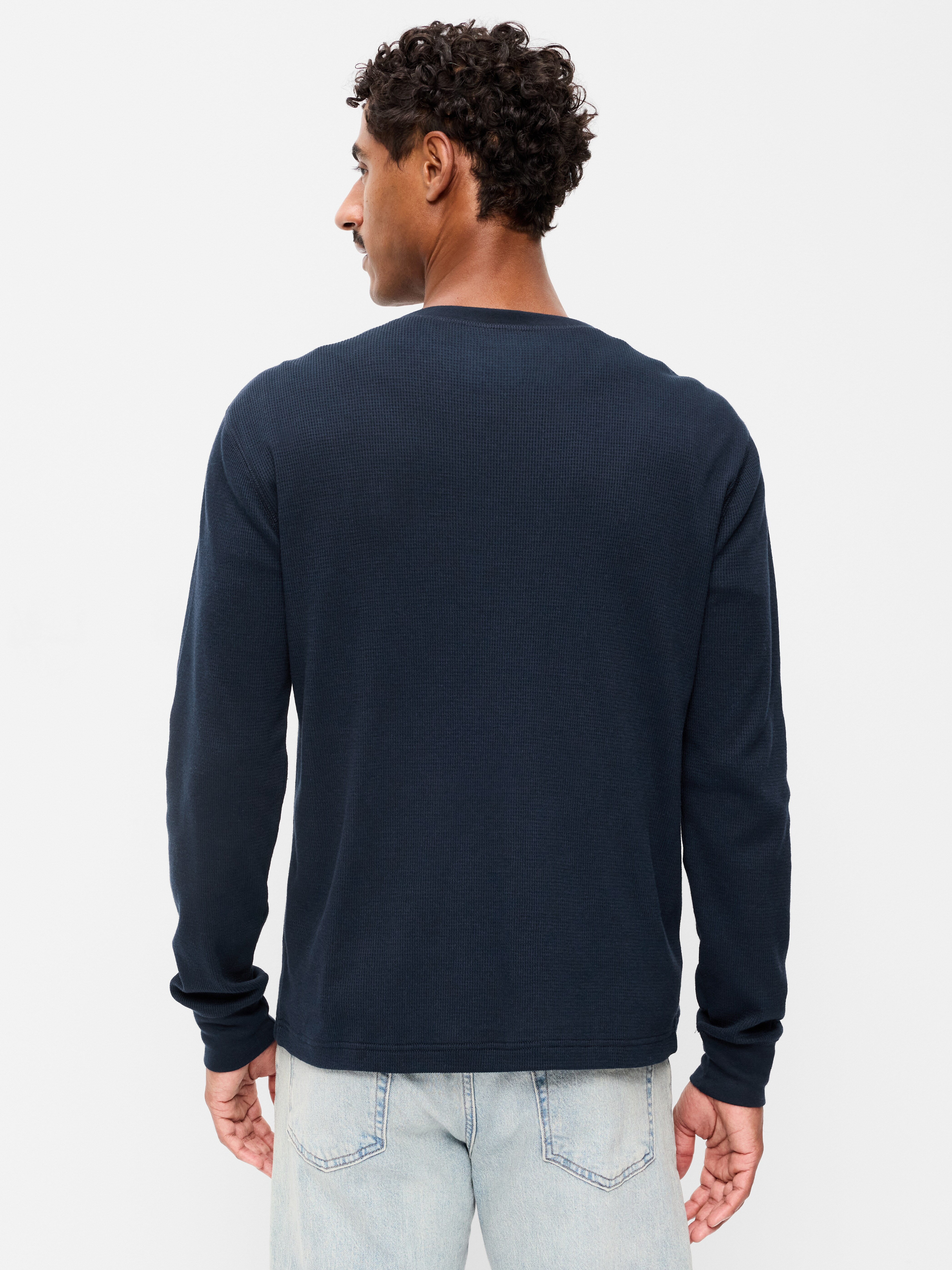 Long-Sleeve Waffle Henley T-Shirt - In the Navy - 2