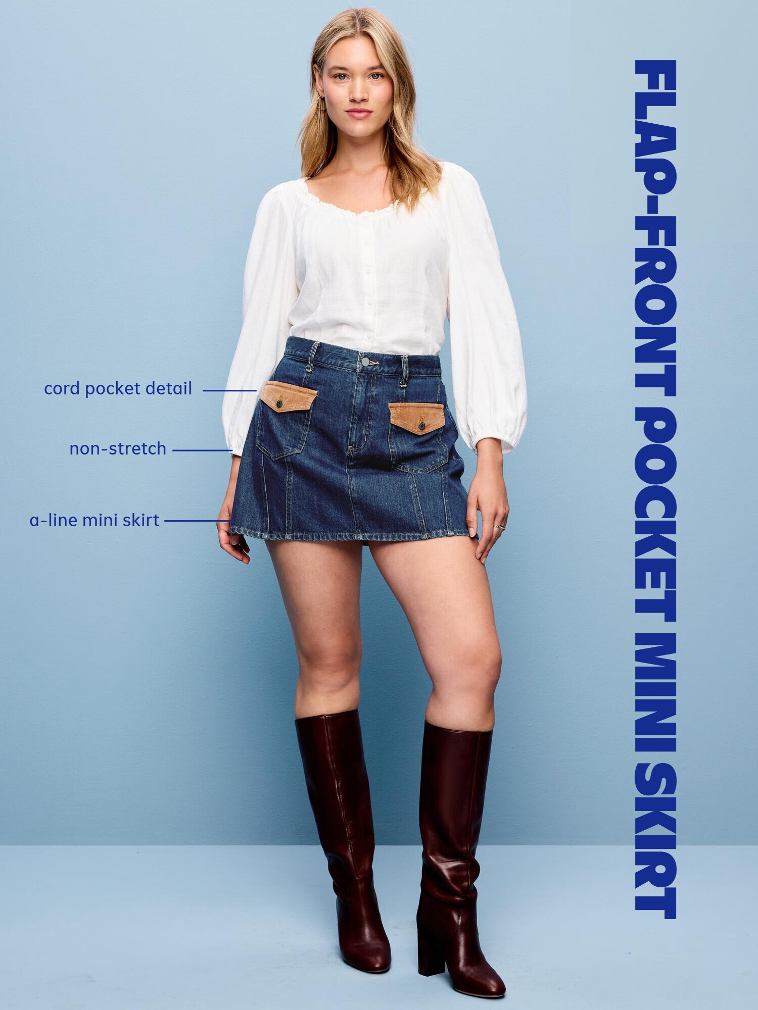 Flap-Front Pocket Mini Skirt - Indigo - 6