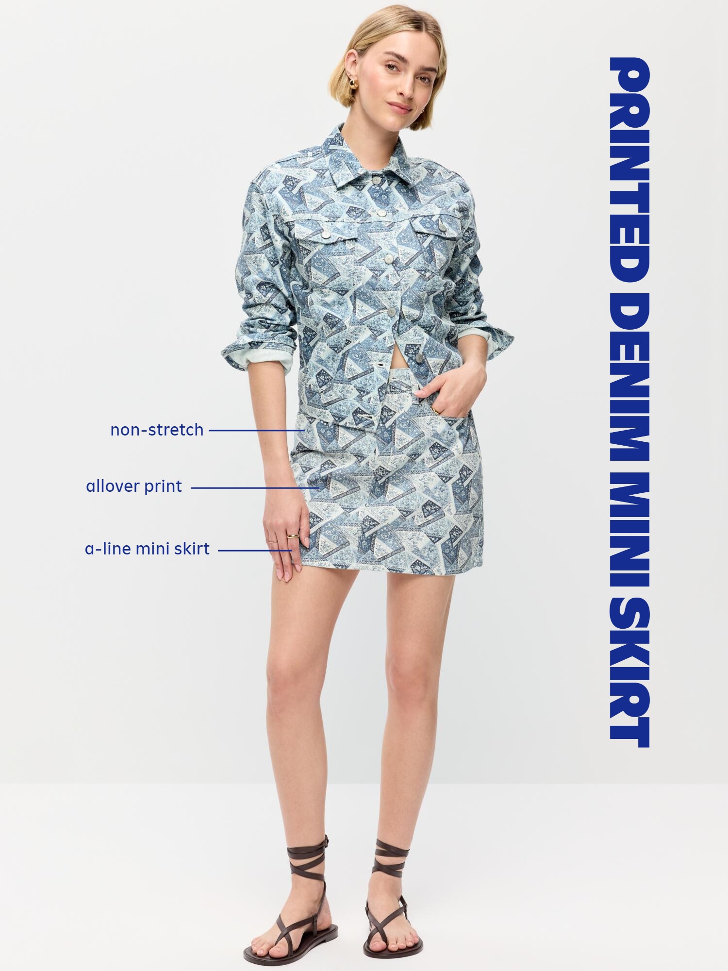 Flap-Front Pocket Mini Skirt - Light Blue Print - 6