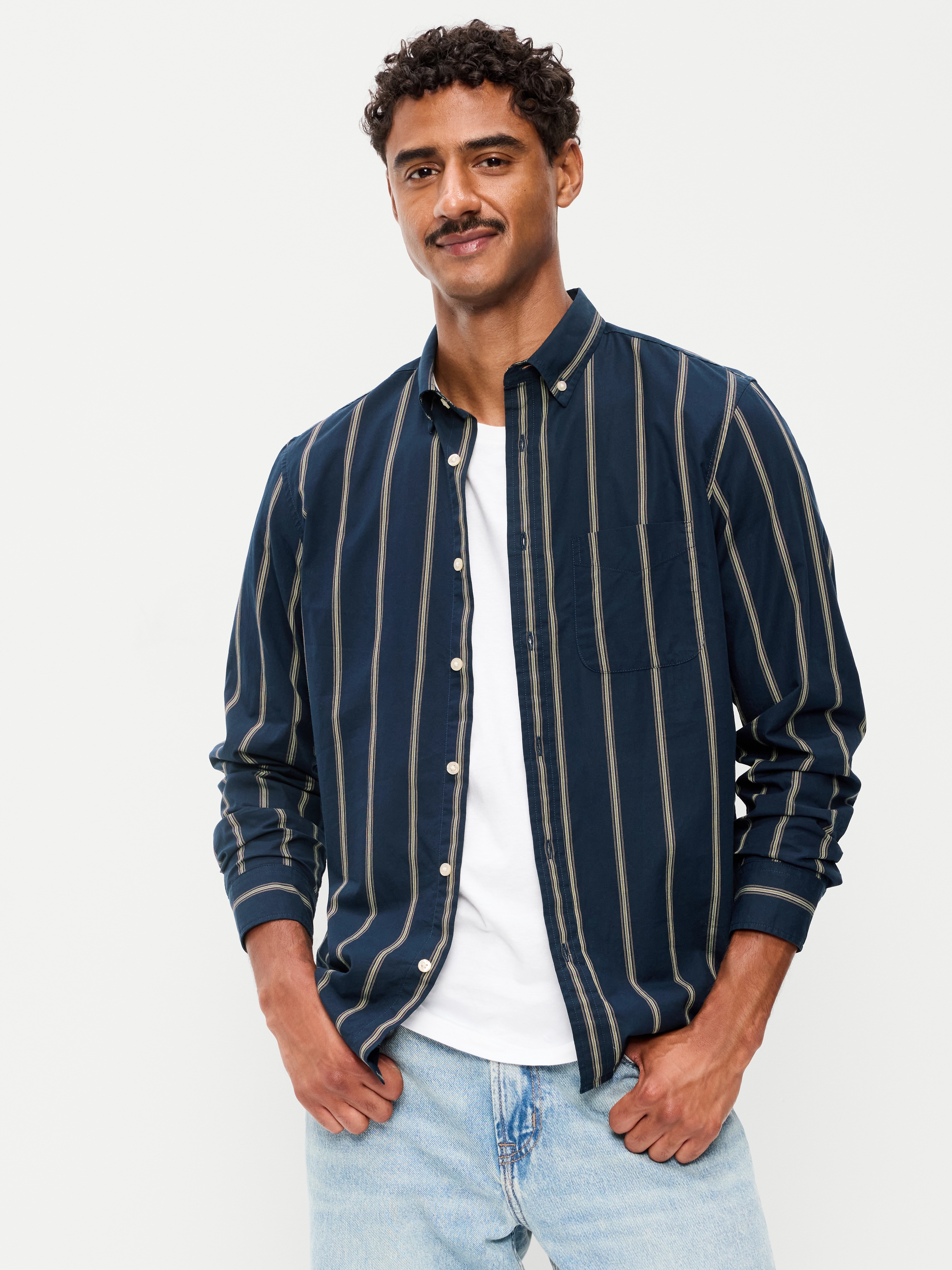 Classic Fit Everyday Oxford Shirt - Dark Blue Stripe - 1