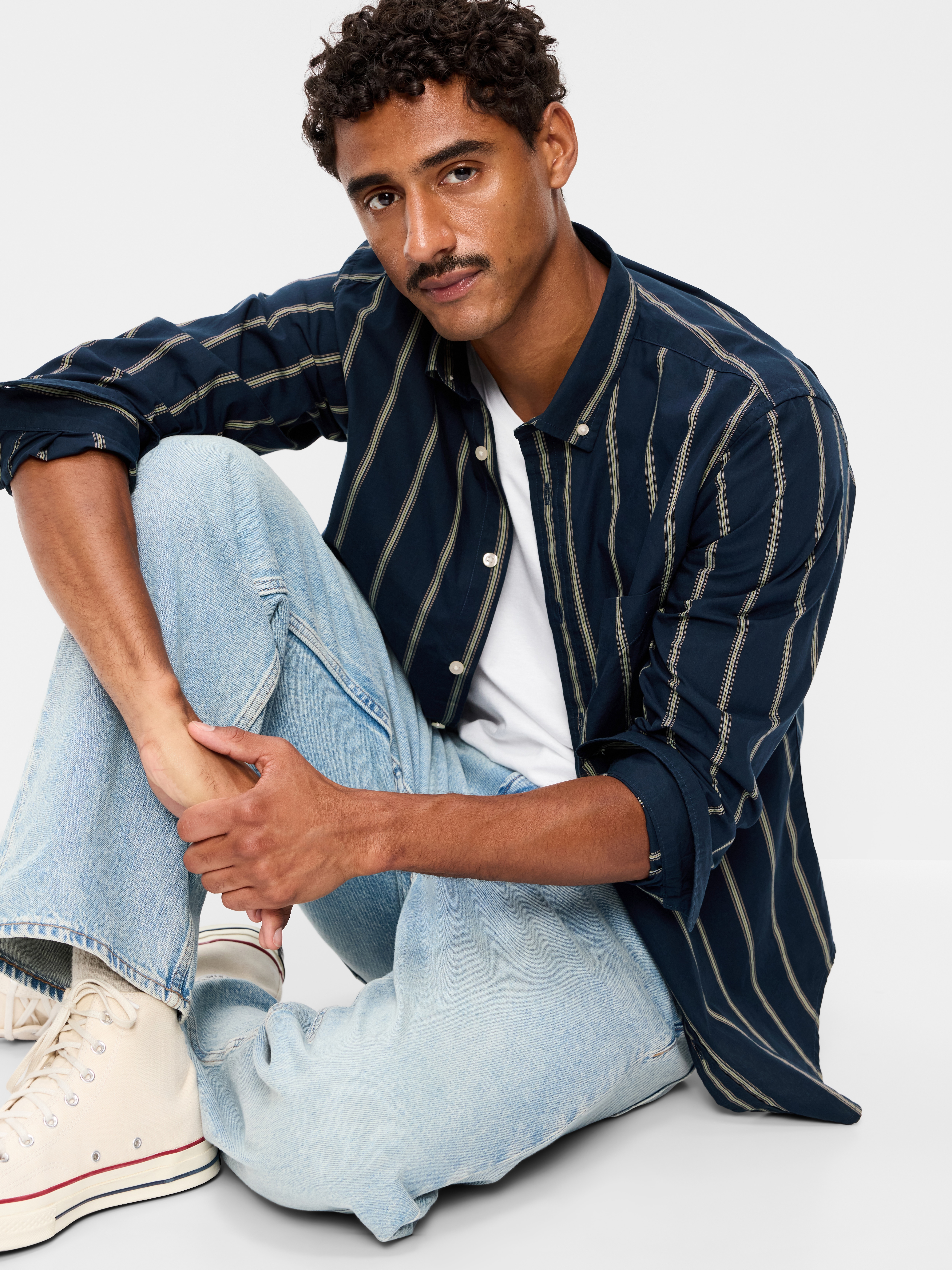 Classic Fit Everyday Oxford Shirt - Dark Blue Stripe - 3