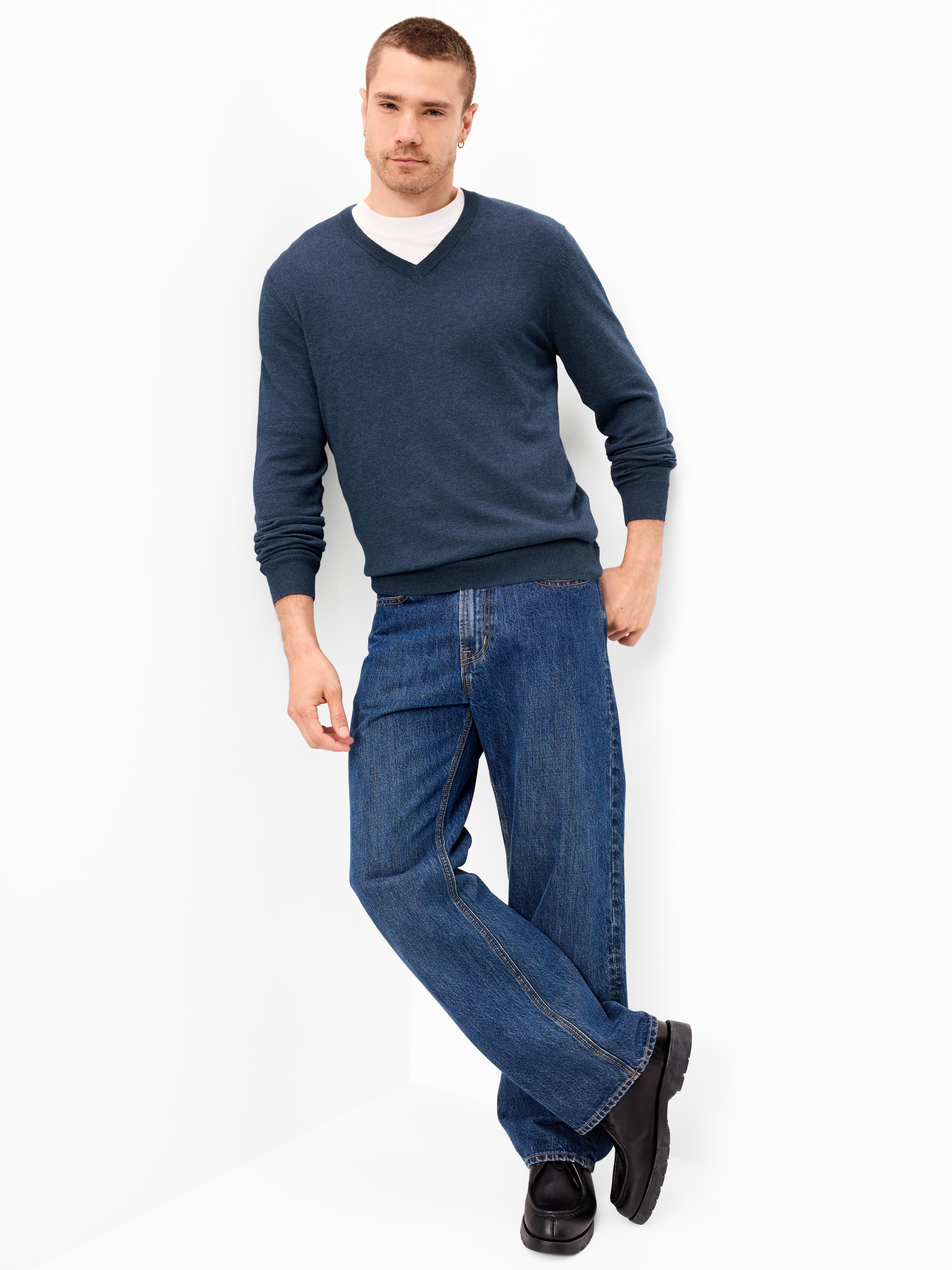 V-Neck Sweater - Navy Heather - 3