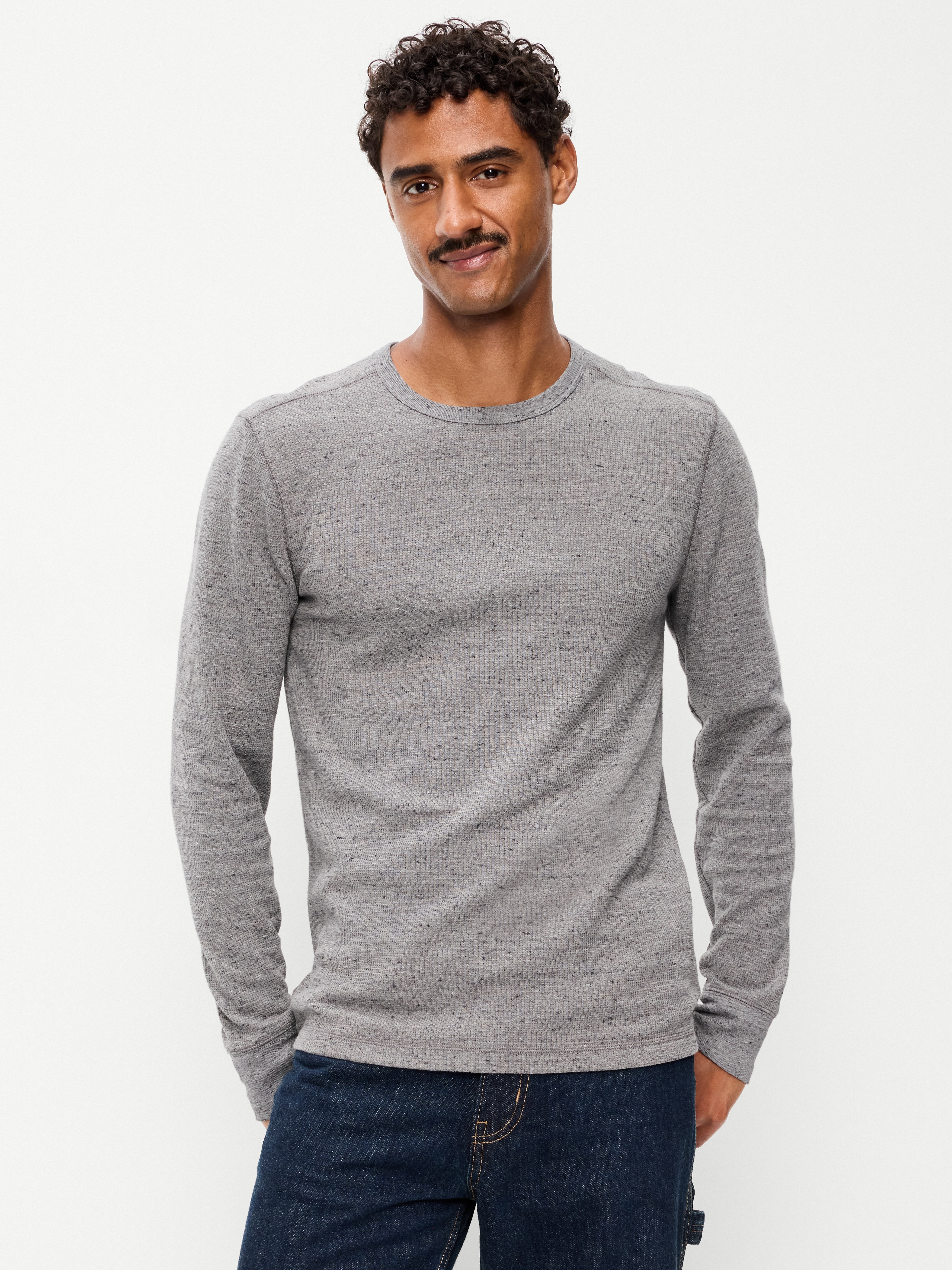 Crew-Neck Waffle T-Shirt - Heather Grey - 1