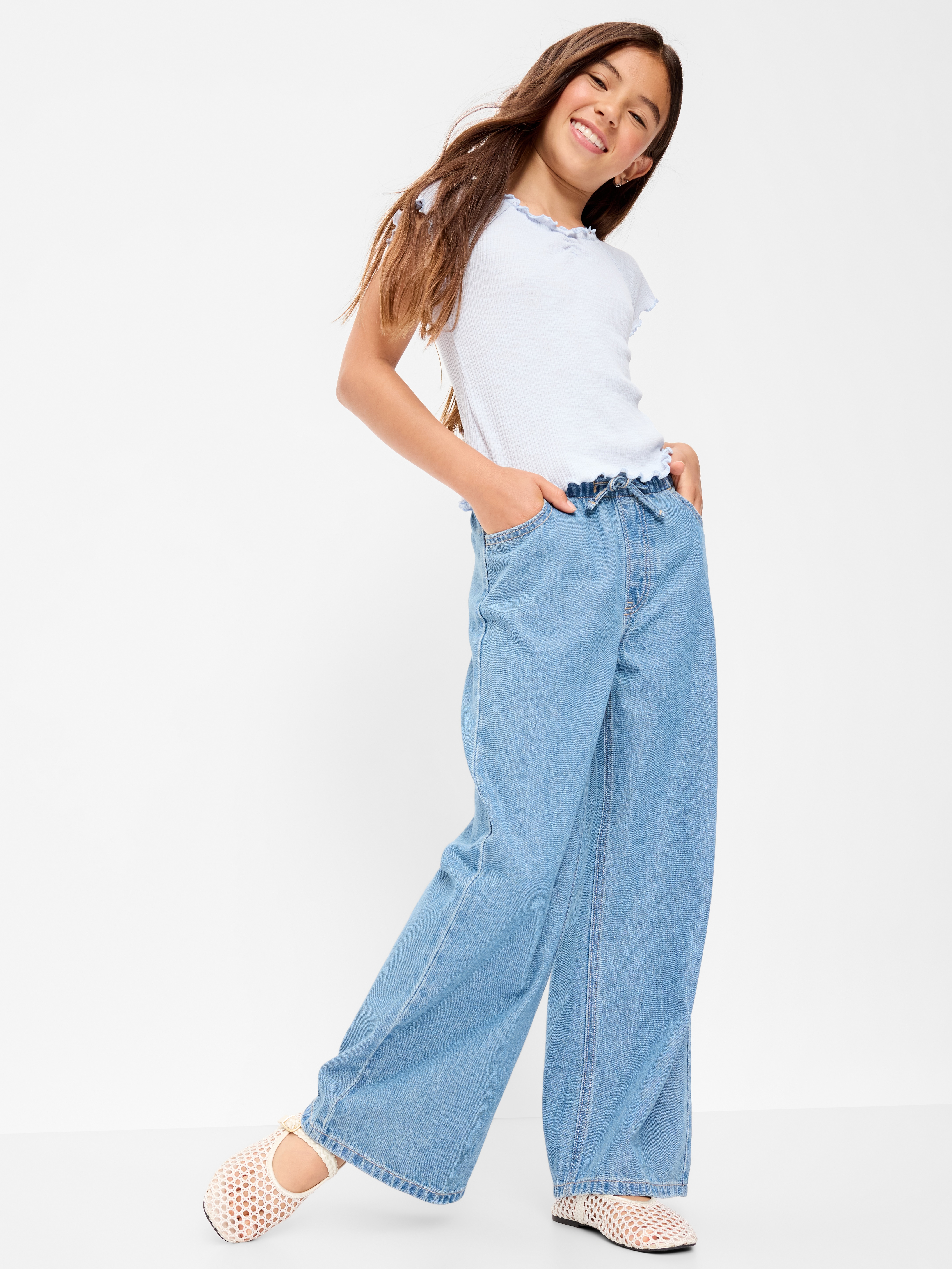 High-Waisted Pull-On Baggy Wide-Leg Jeans for Girls - Vintage - 3
