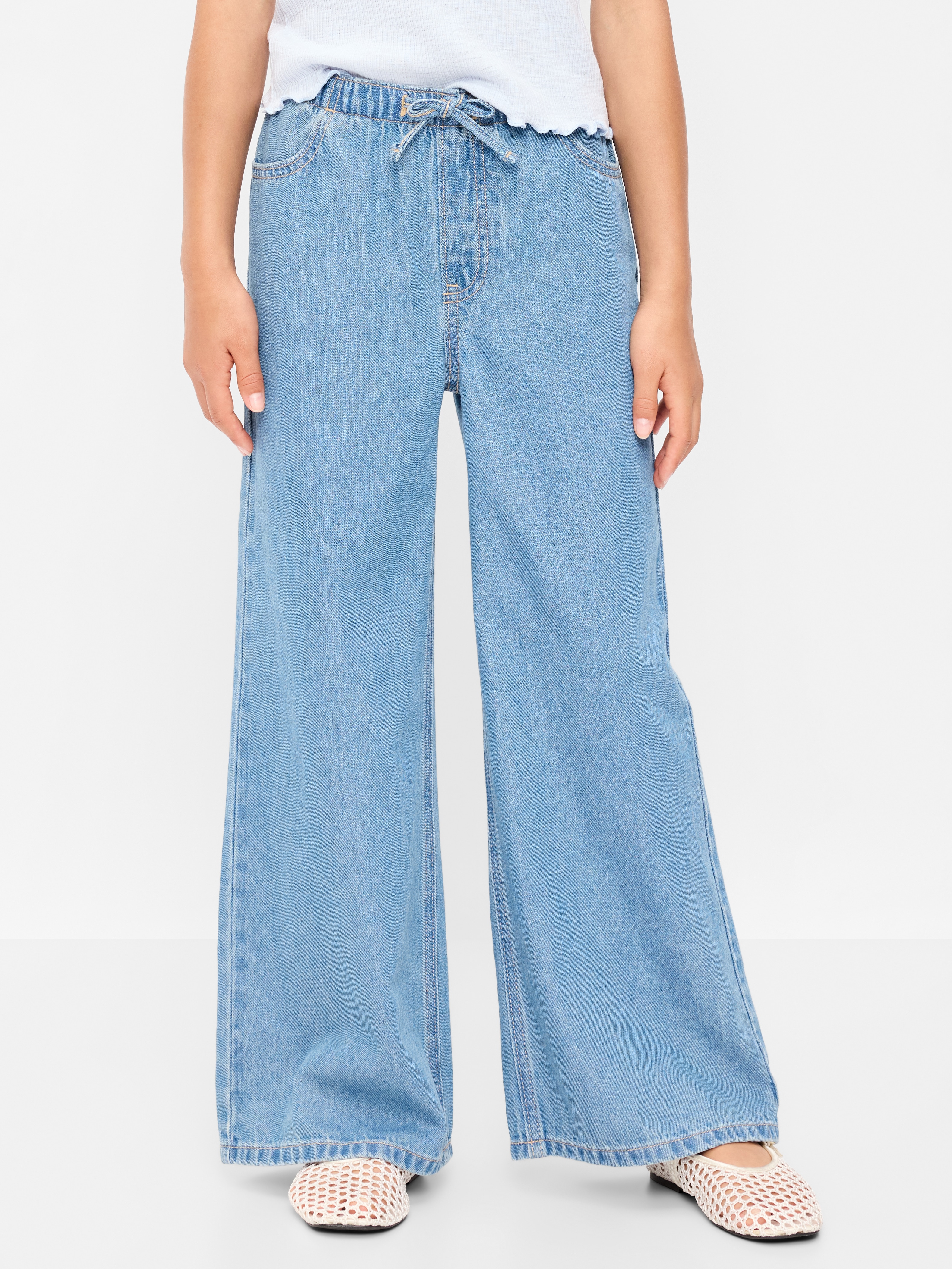 High-Waisted Pull-On Baggy Wide-Leg Jeans for Girls - Vintage - 1