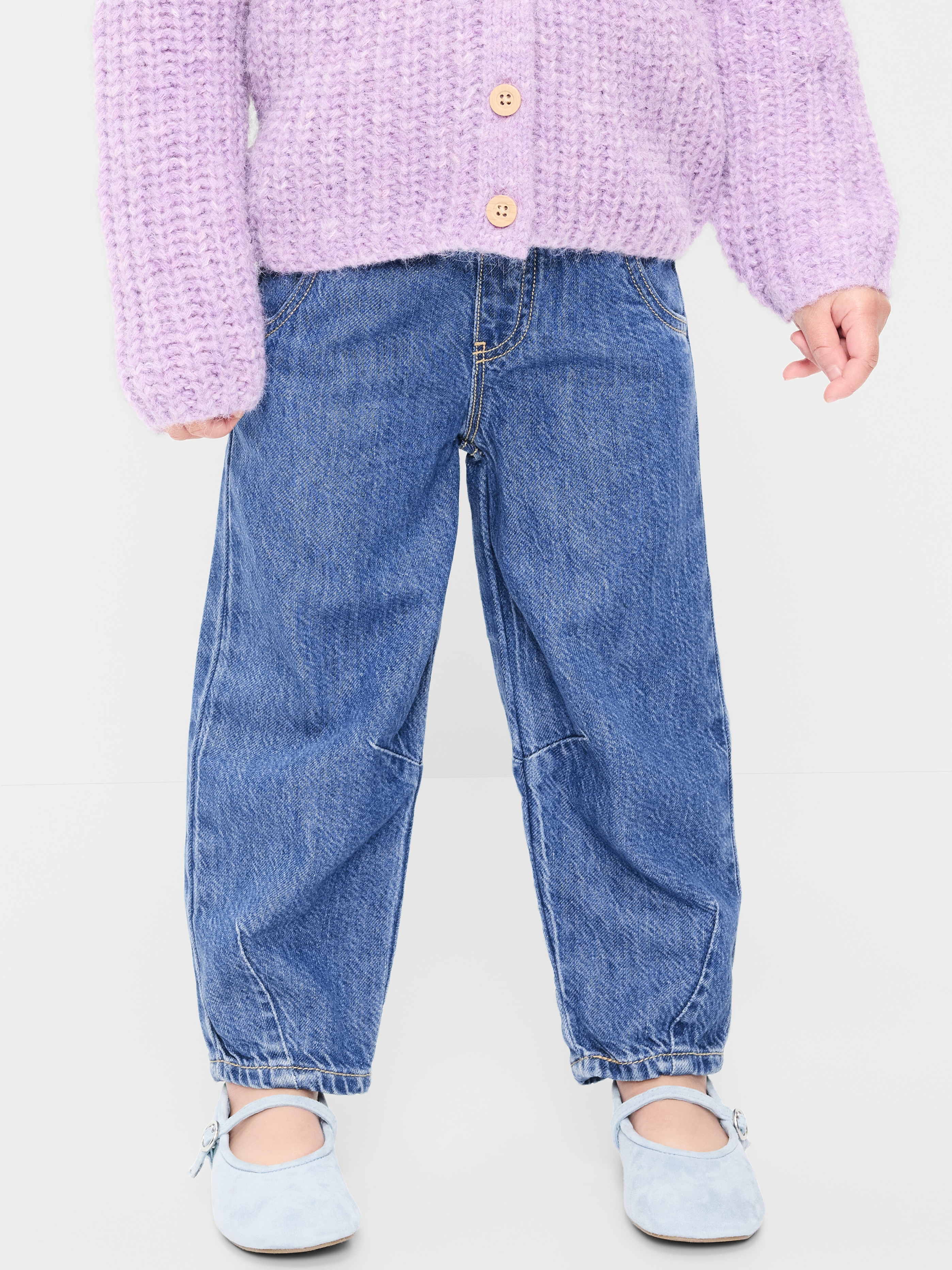 Pull-On Baggy Barrel-Leg Jeans for Toddler Girls - Medium Wash - 2