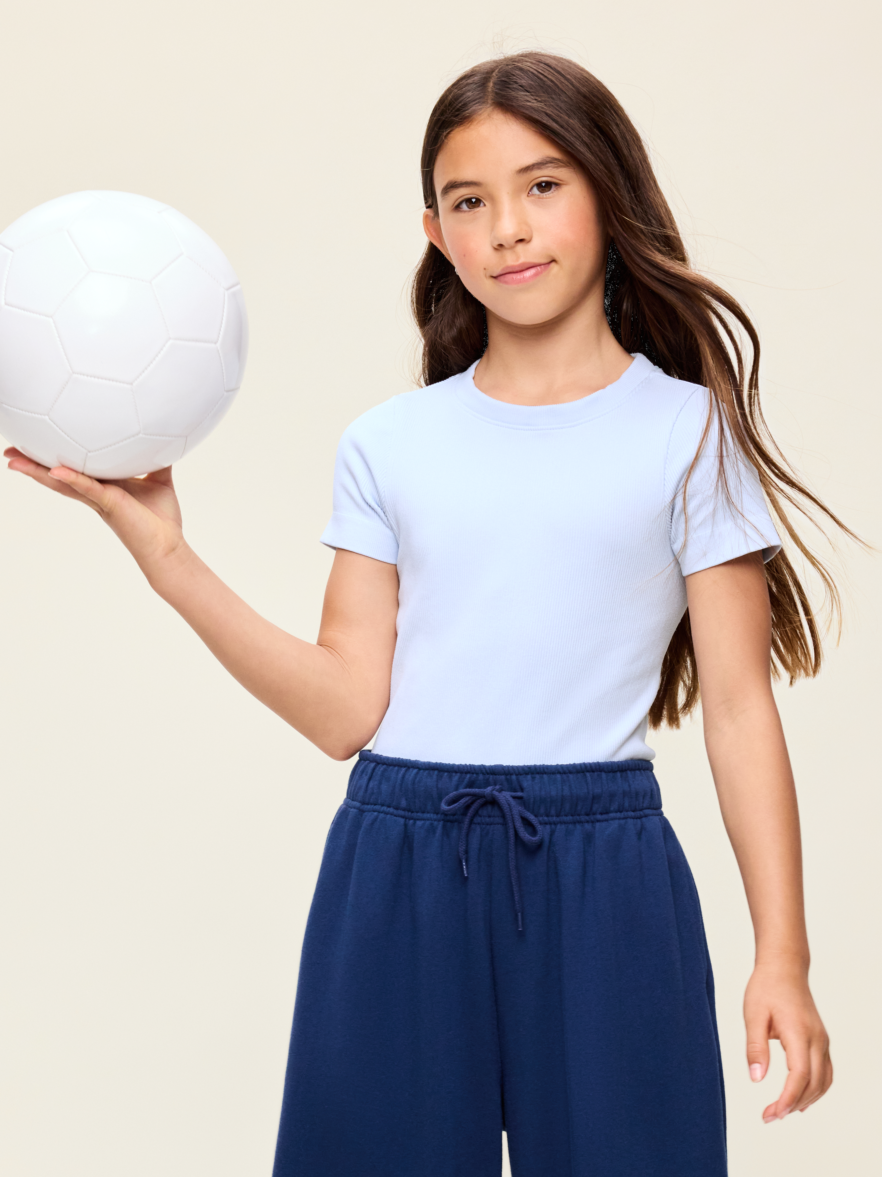 Fitted Seamless Ribbed Performance Top for Girls - Contrail - 1