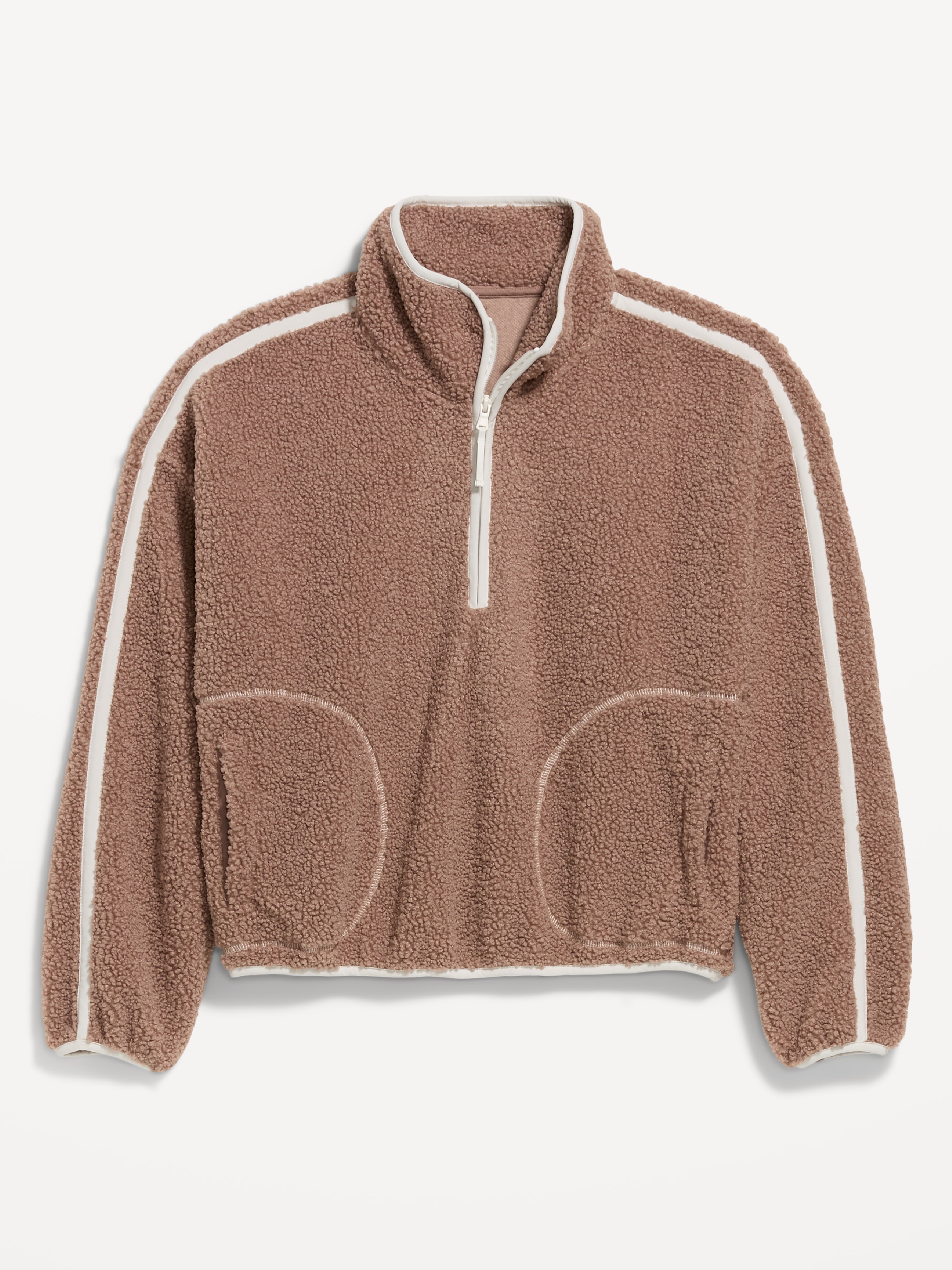 Loose Sherpa Quarter-Zip Pullover - Mocha - 9