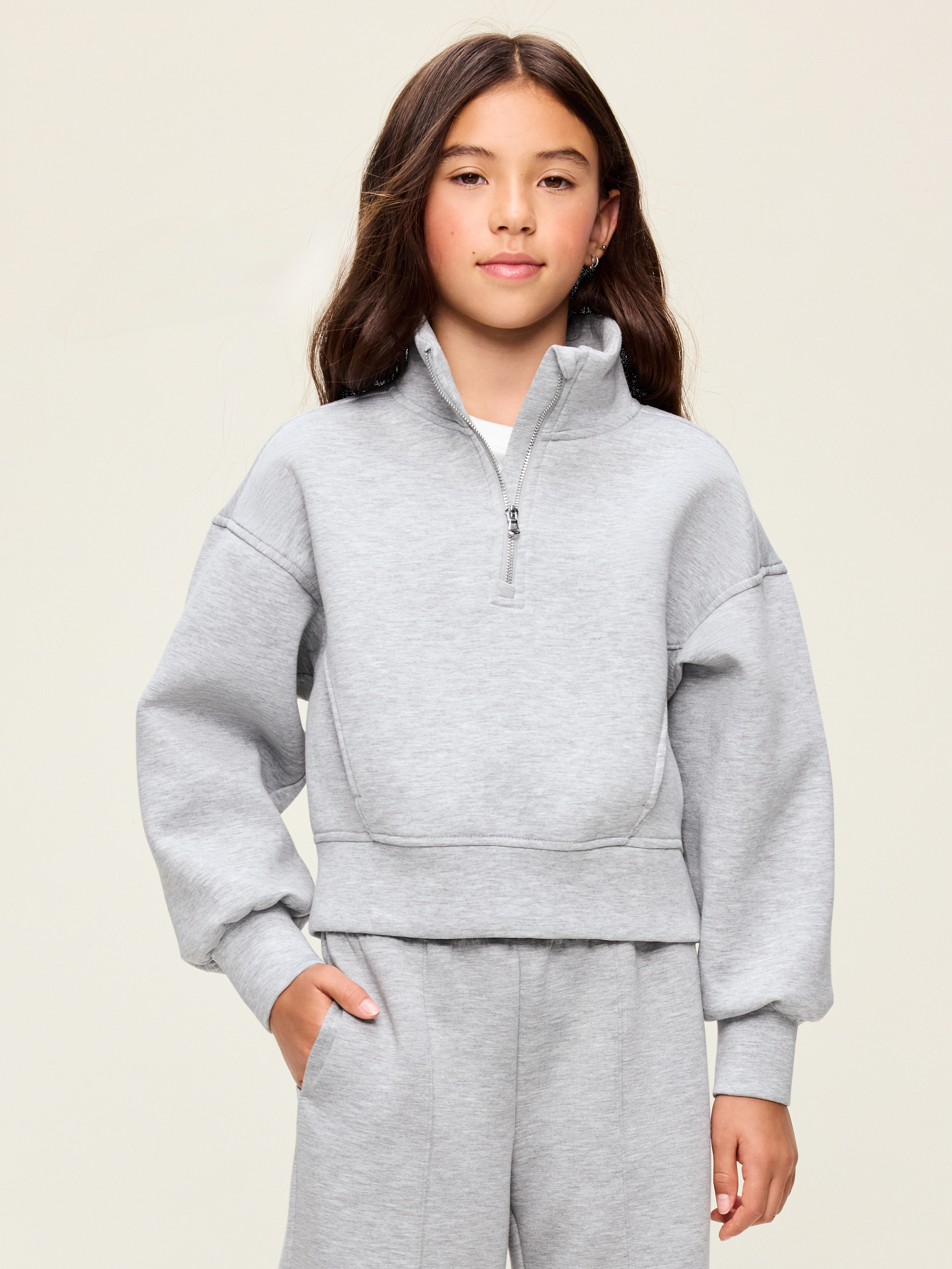 Bounce Fleece Half-Zip Pullover Sweatshirt for Girls - Heather Gray - 1