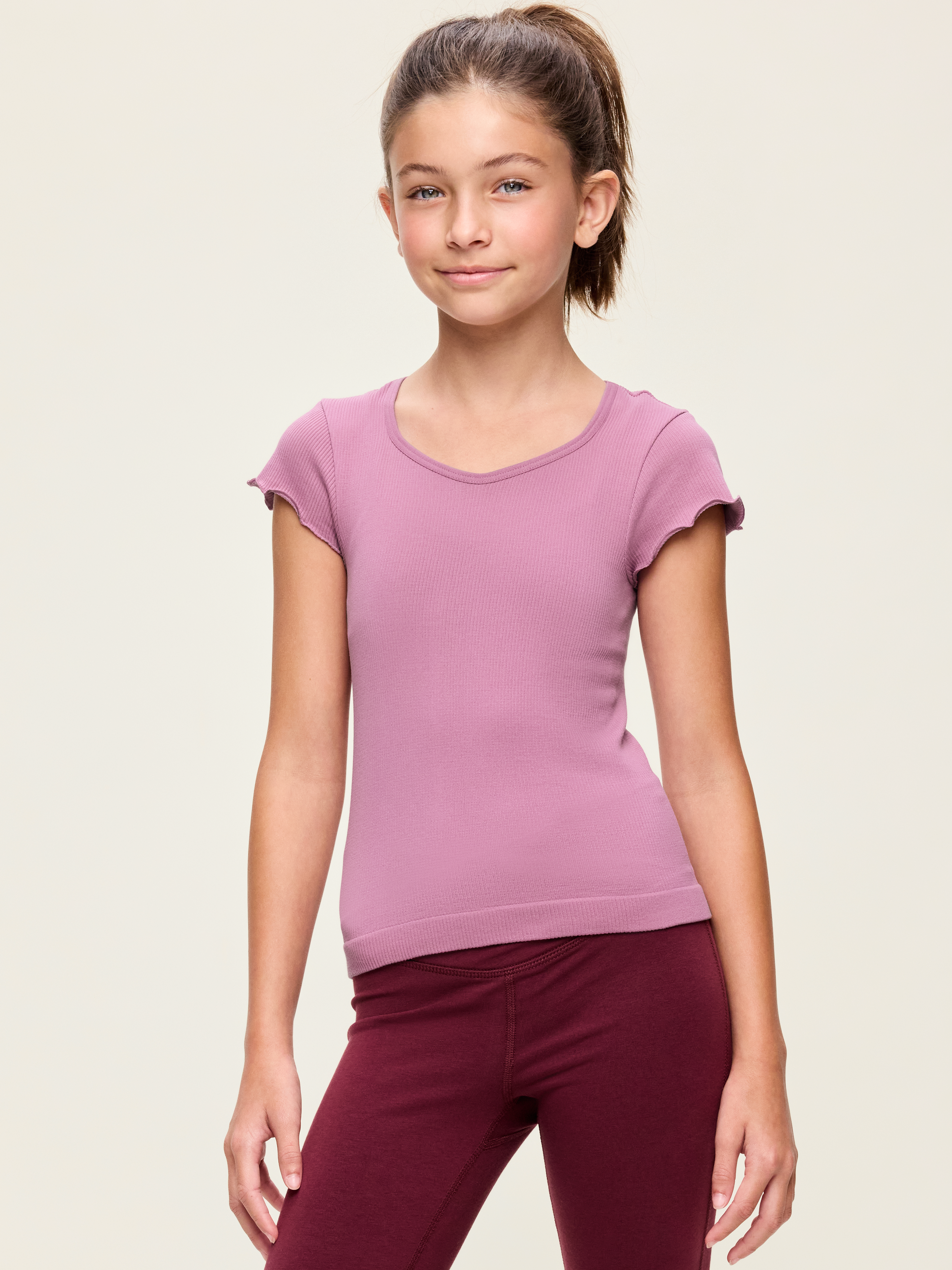 Fitted Seamless Ribbed  Performance Top for Girls - Rosewash - 1