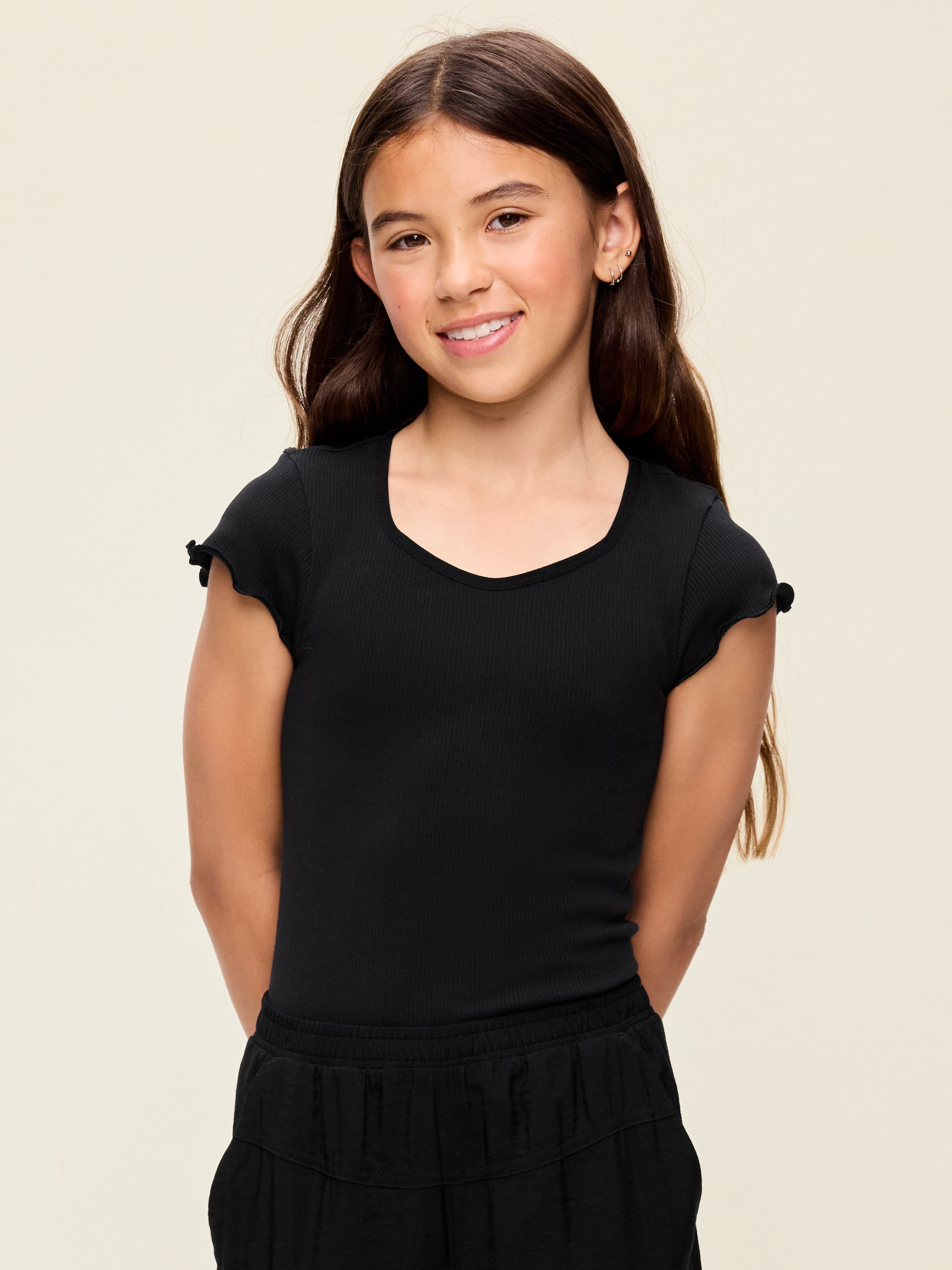 Fitted Seamless Ribbed  Performance Top for Girls - Black Jack - 1
