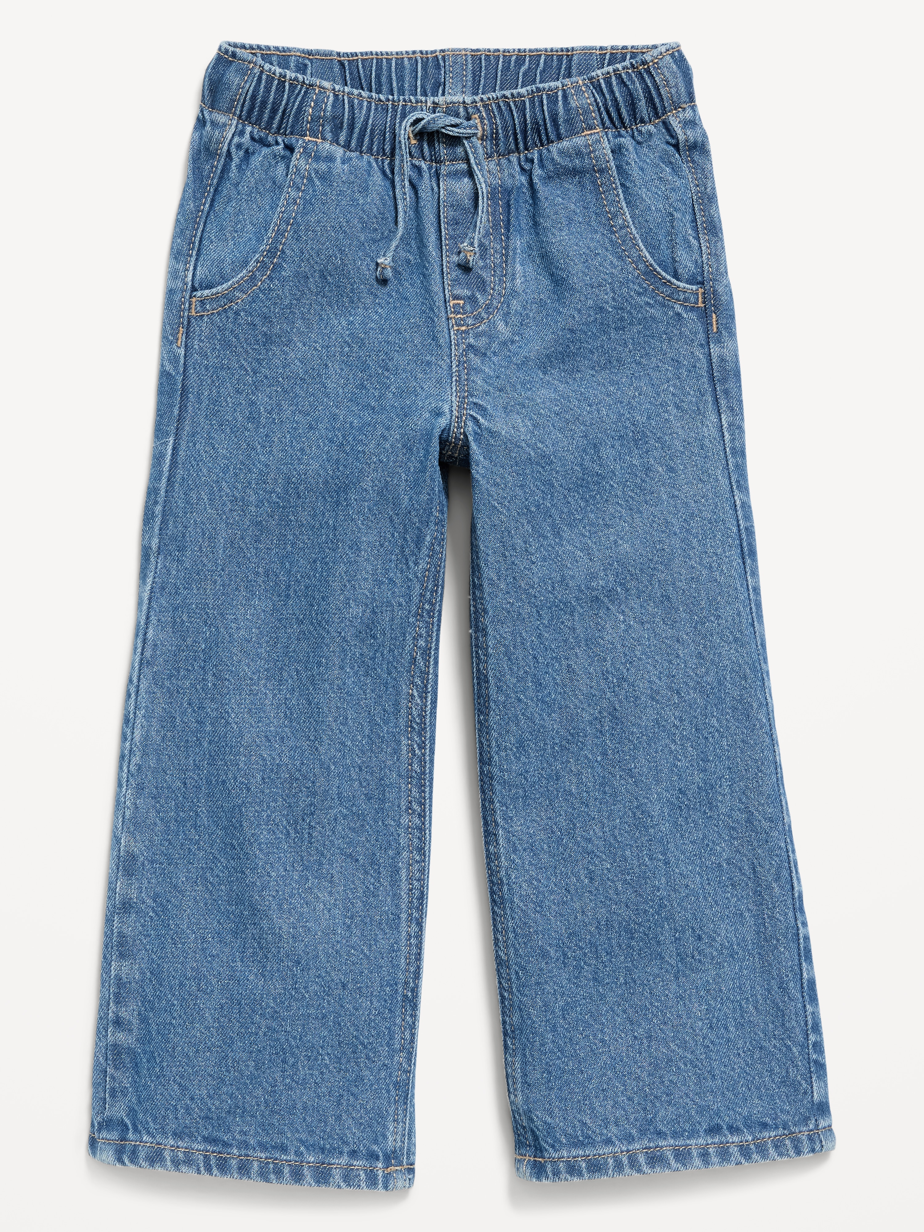 High-Waisted Baggy Wide-Leg Pull-On Jeans for Toddler Girls - Medium Wash - 1