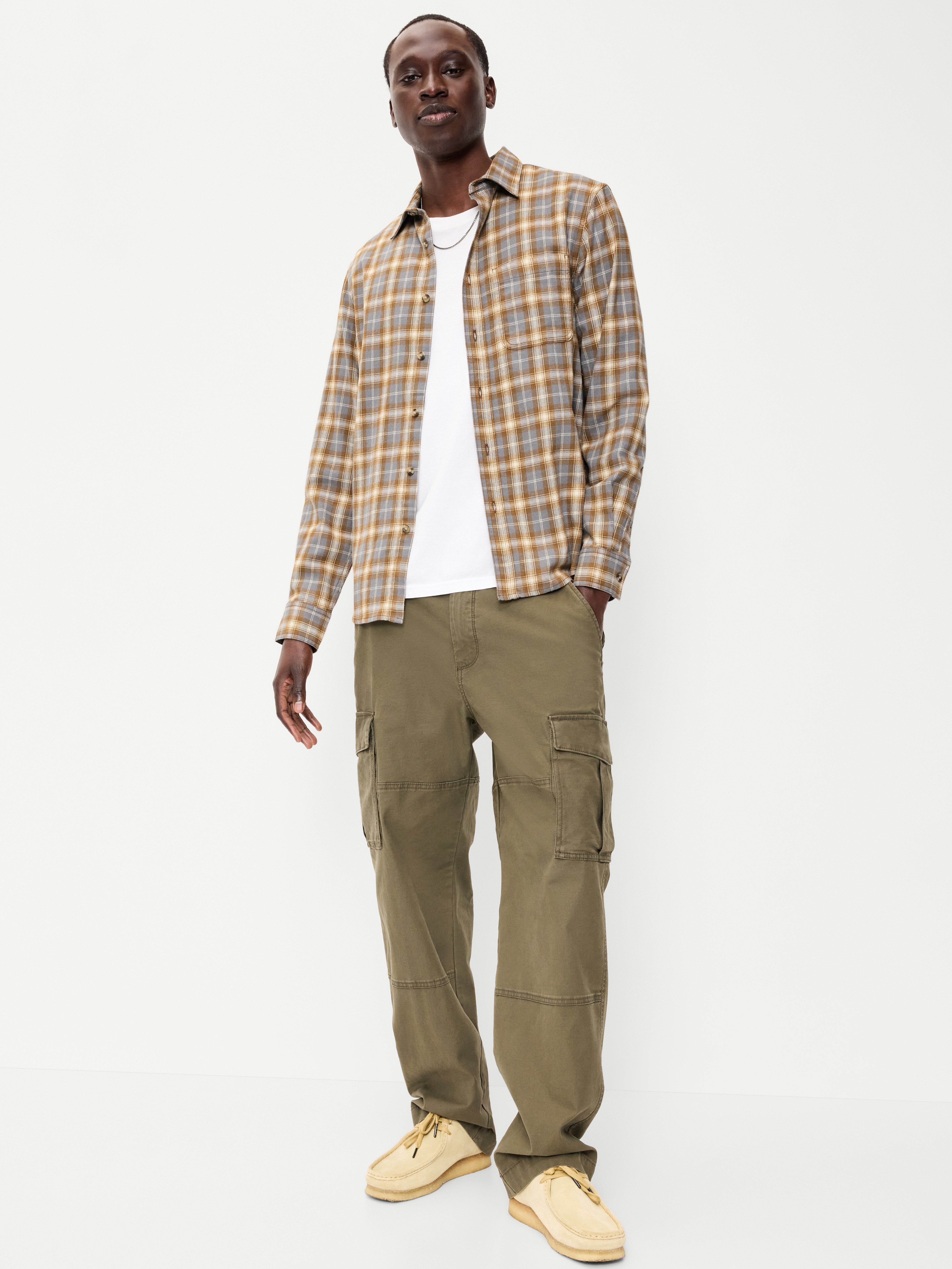 Relaxed Long-Sleeve Flannel Pocket Shirt - Grayscale - 3