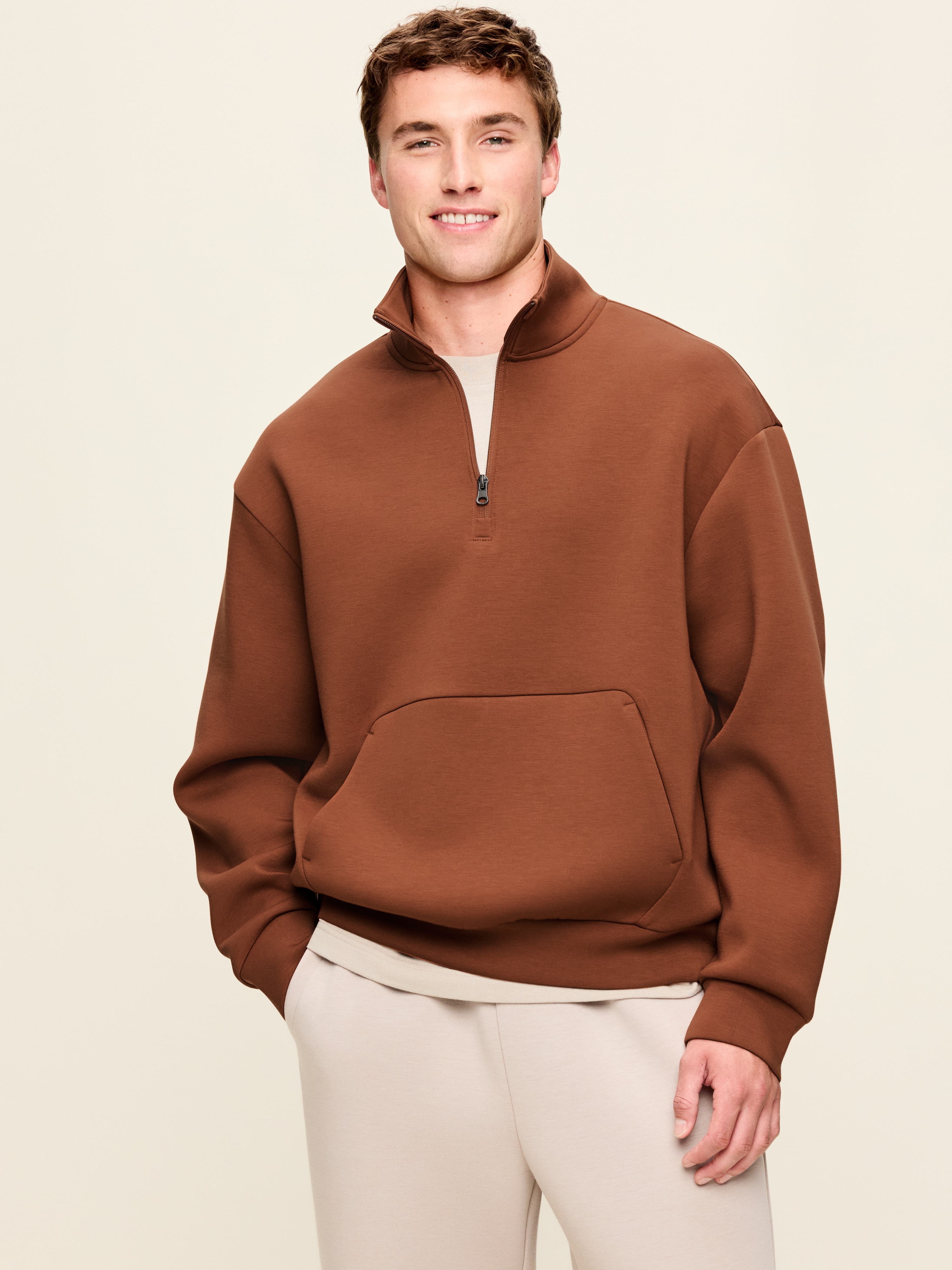 Bounce Fleece Oversized Half-Zip Pullover Sweatshirt - Horse Chestnut - 1