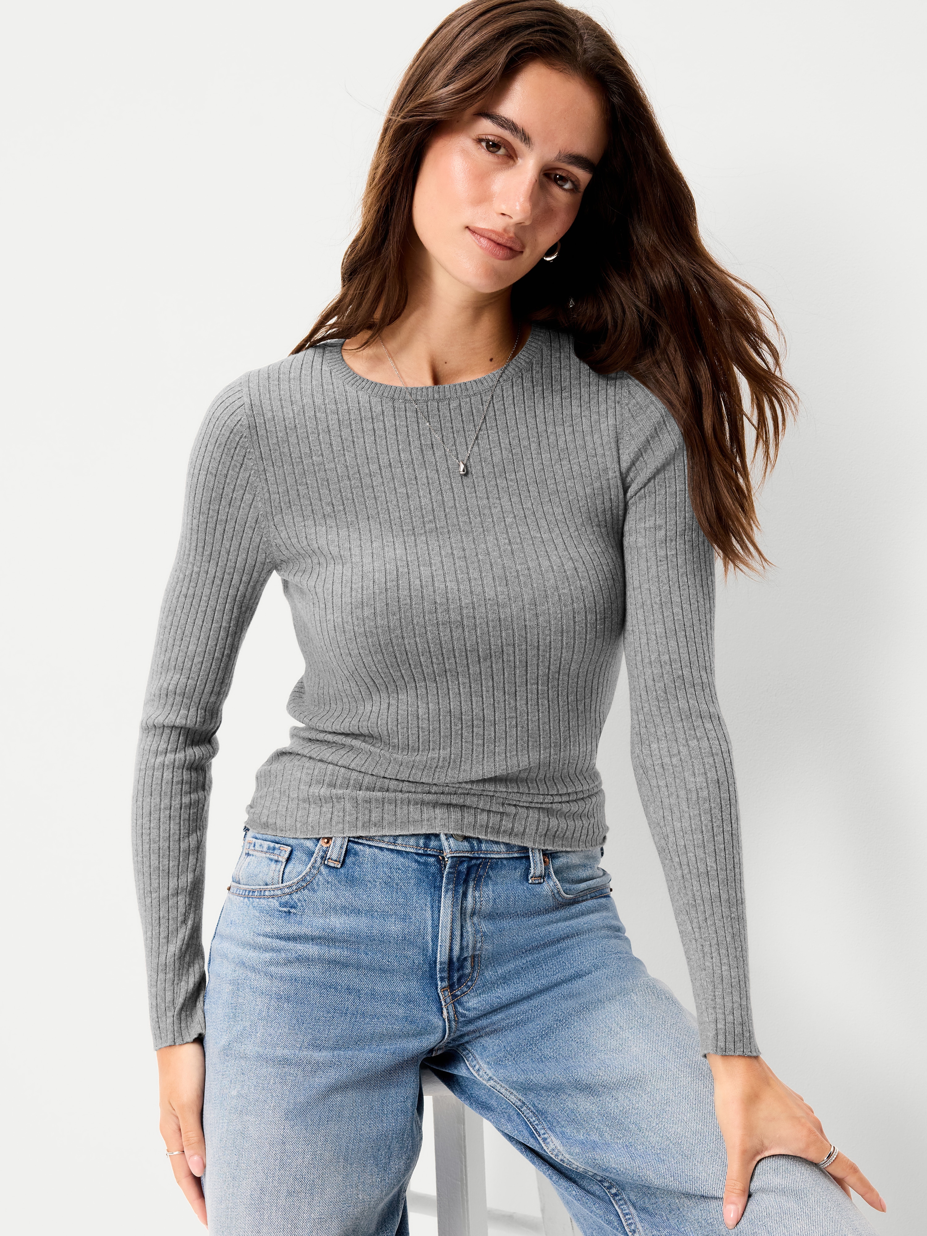 SoSoft Lite Crew-Neck Long-Sleeve Ribbed Sweater - Medium Charcoal Gray - 1