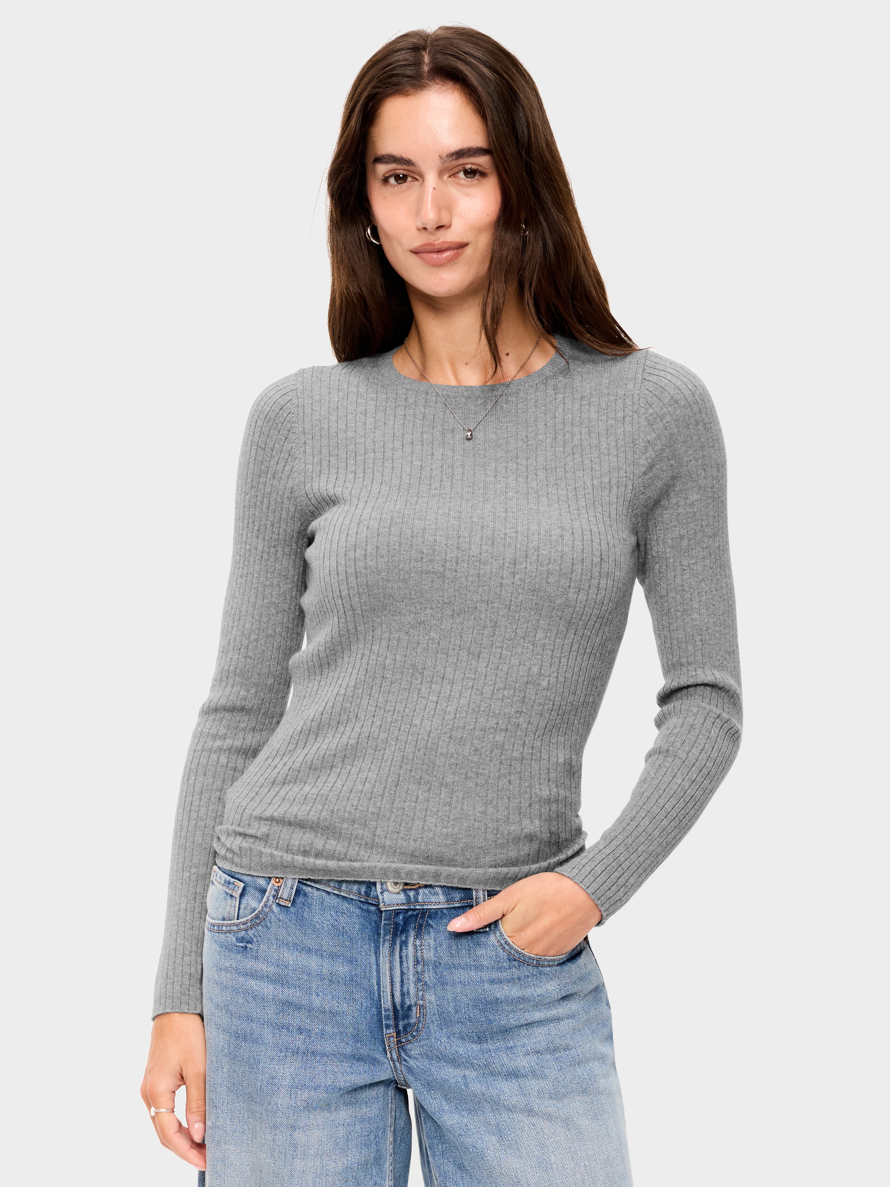 SoSoft Lite Crew-Neck Long-Sleeve Ribbed Sweater - Medium Charcoal Gray - 3