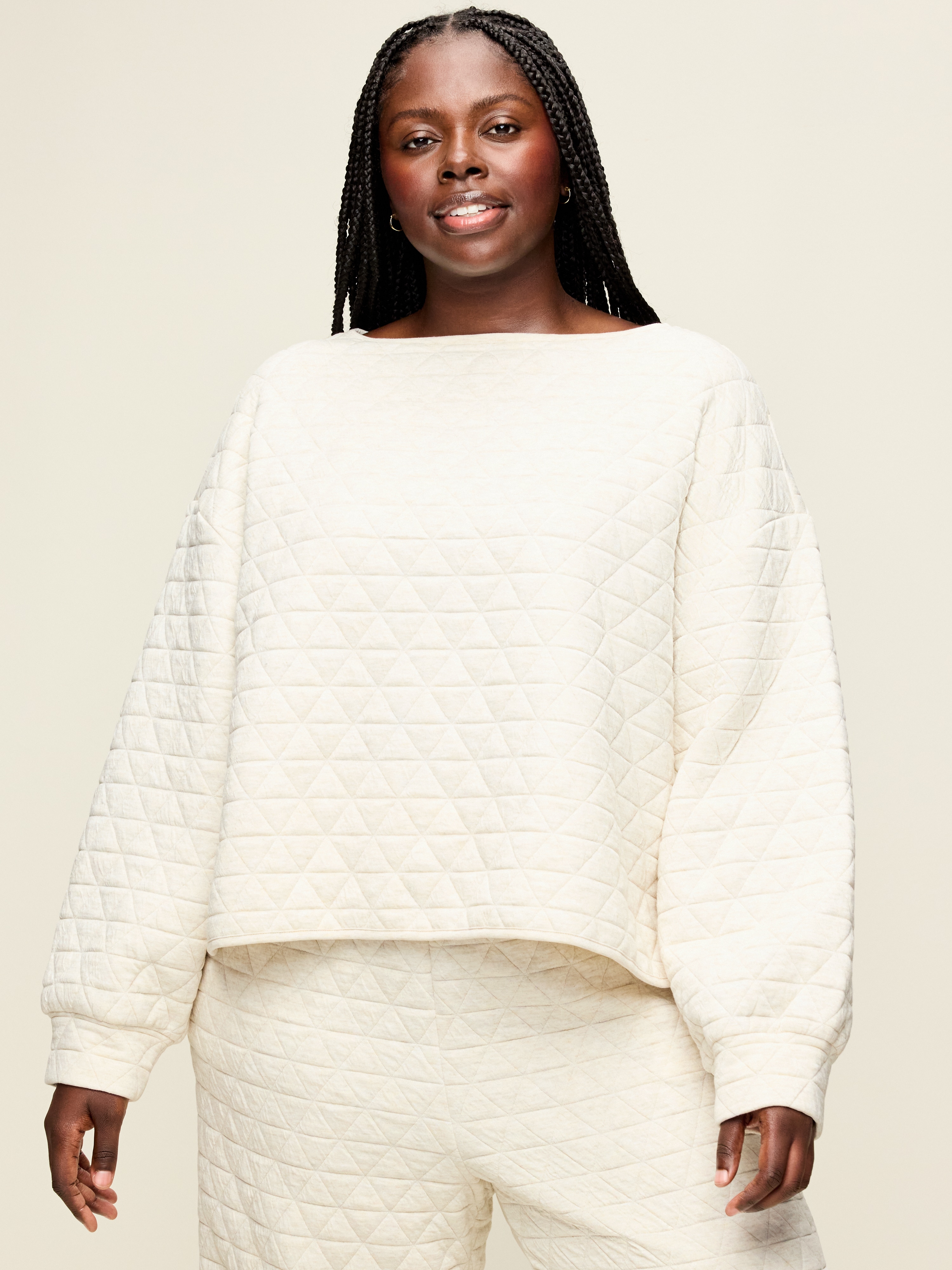 Quilted Bounce Fleece Boatneck Sweatshirt - Oatmeal Heather - 7
