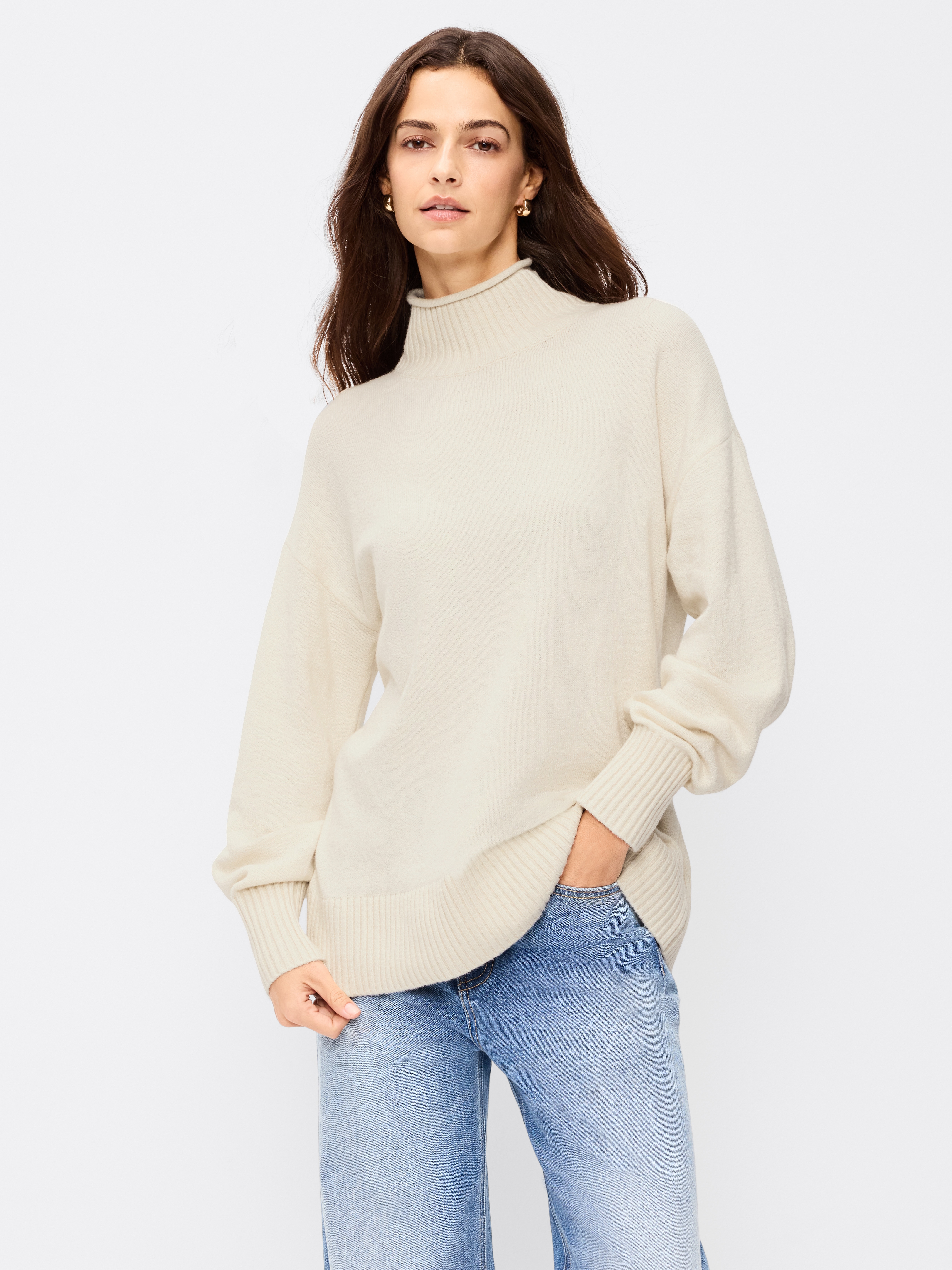 SoSoft Turtleneck Tunic Sweater - Wish Bone - 1
