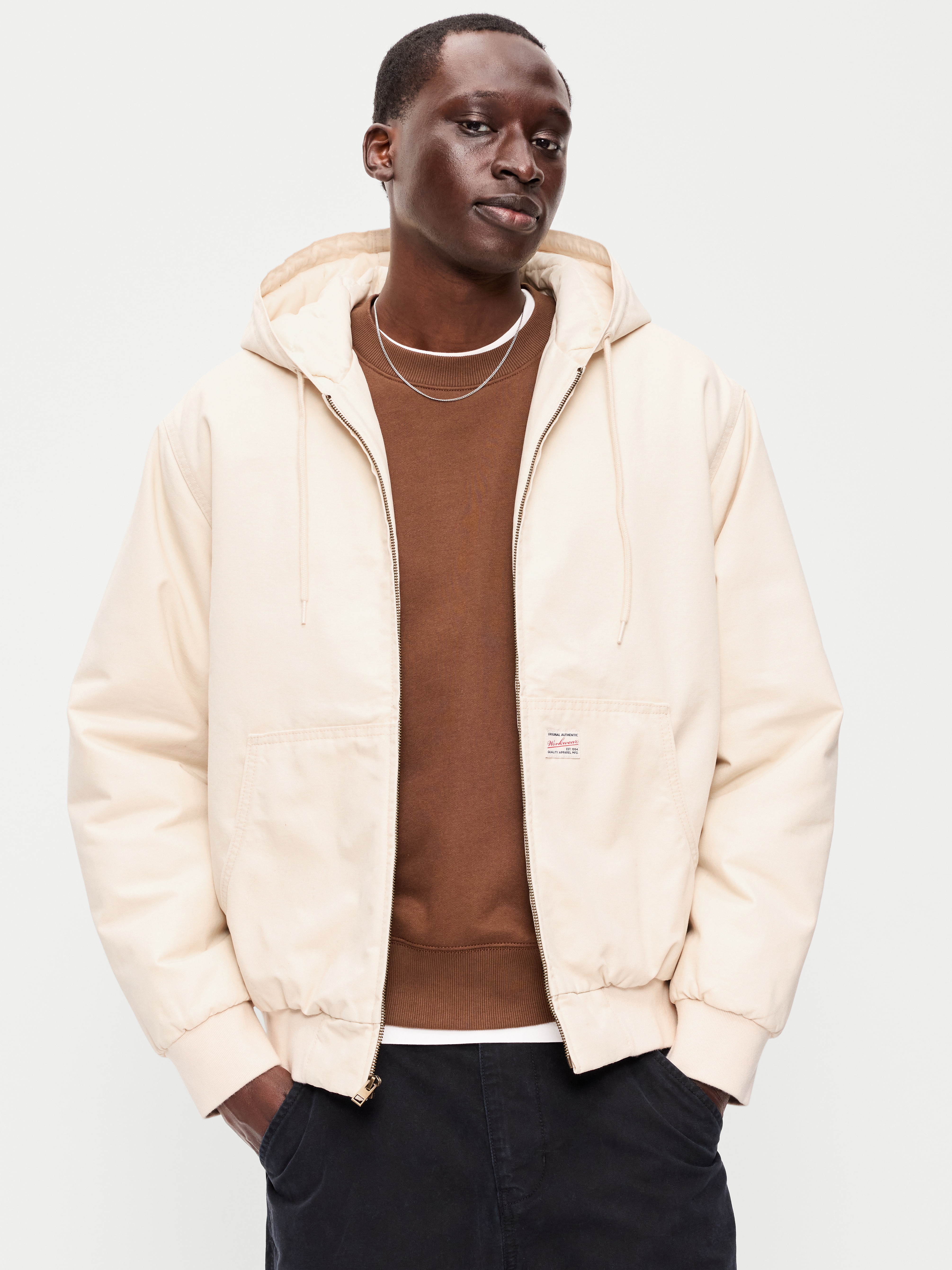Oversized Zip Canvas Hoodie - Howlite - 1