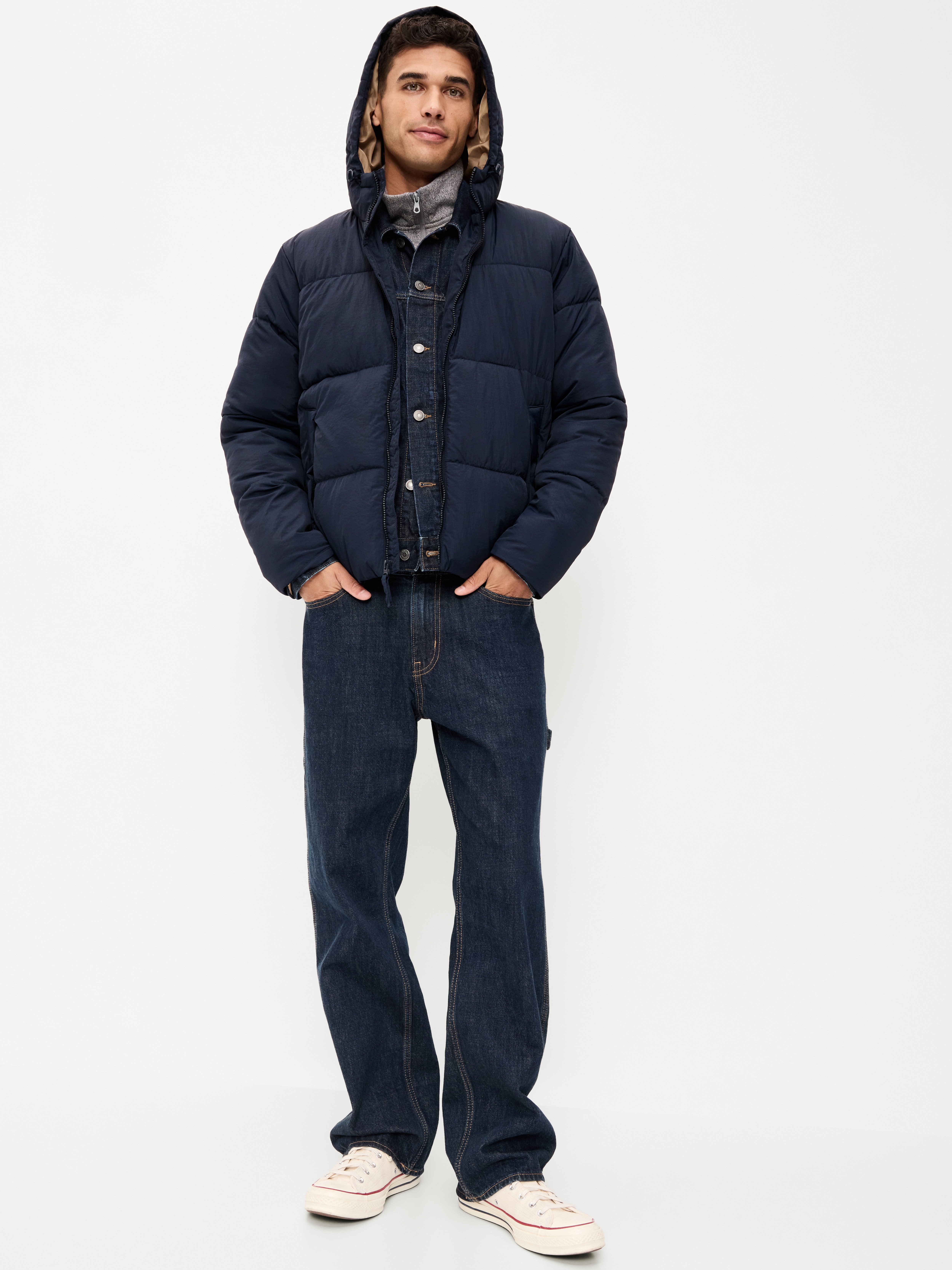Water-Resistant Puffer Jacket - Navy Blue - 3