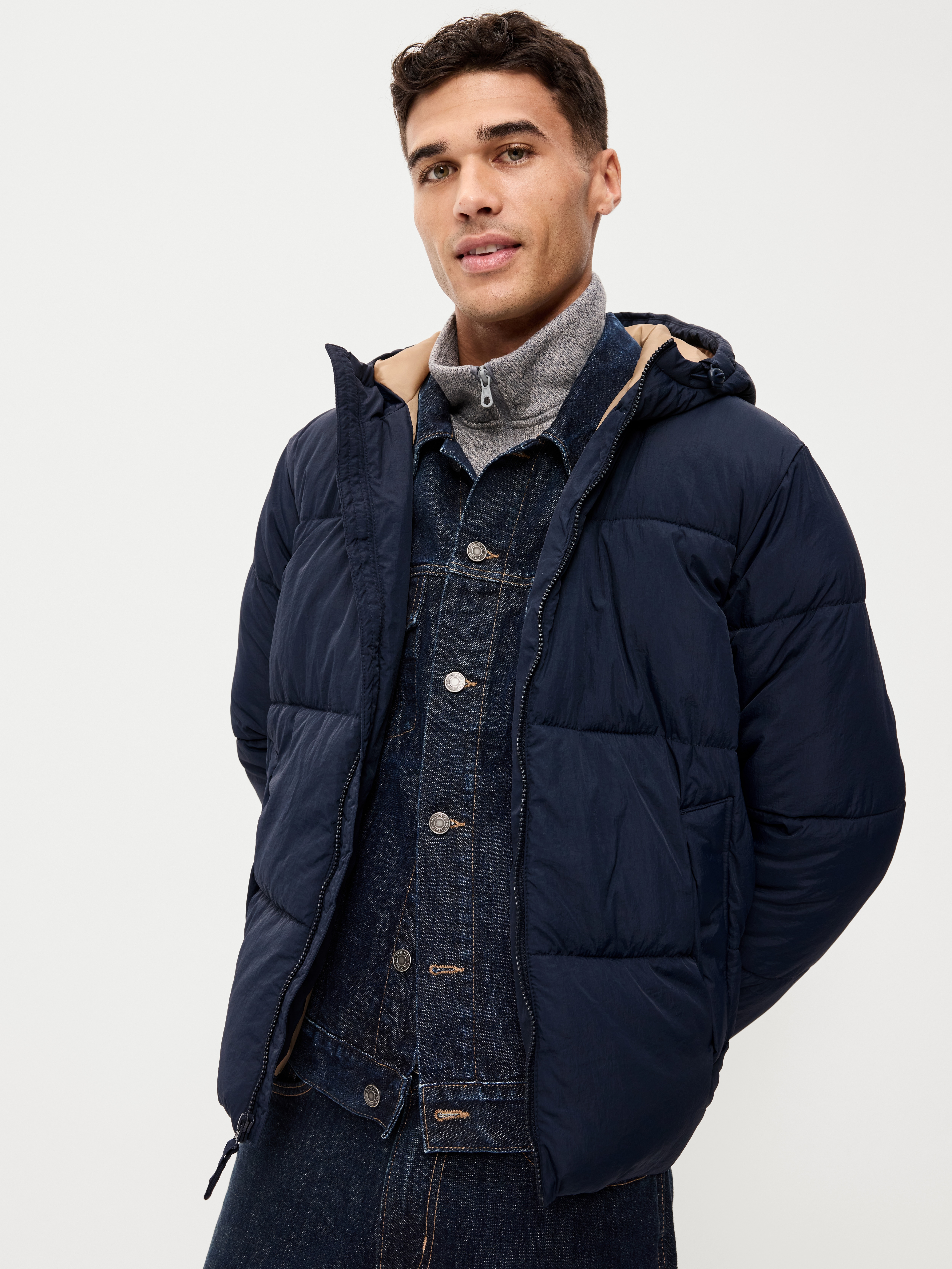 Water-Resistant Puffer Jacket - Navy Blue - 4