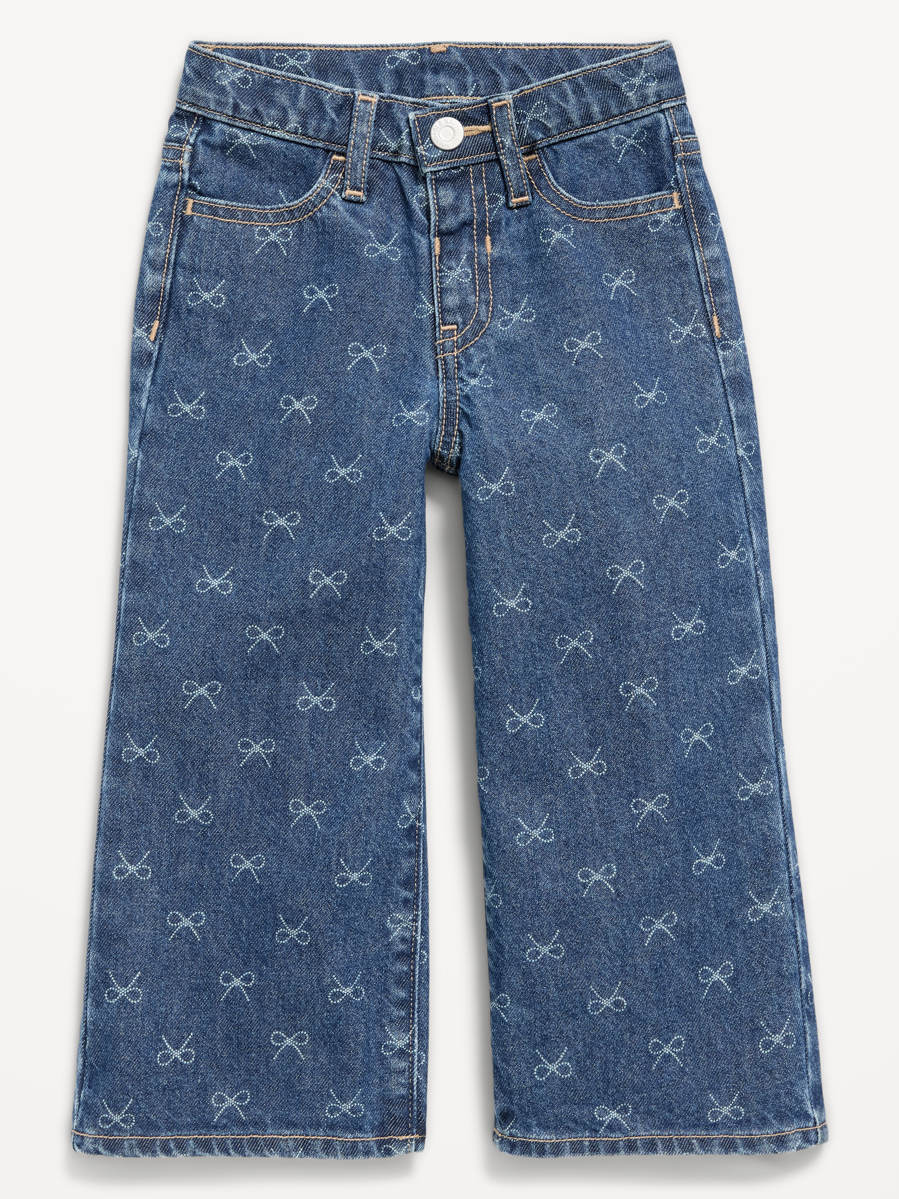 Super Baggy Lace-Trim Wide-Leg Jeans for Toddler Girls - Bows - 1