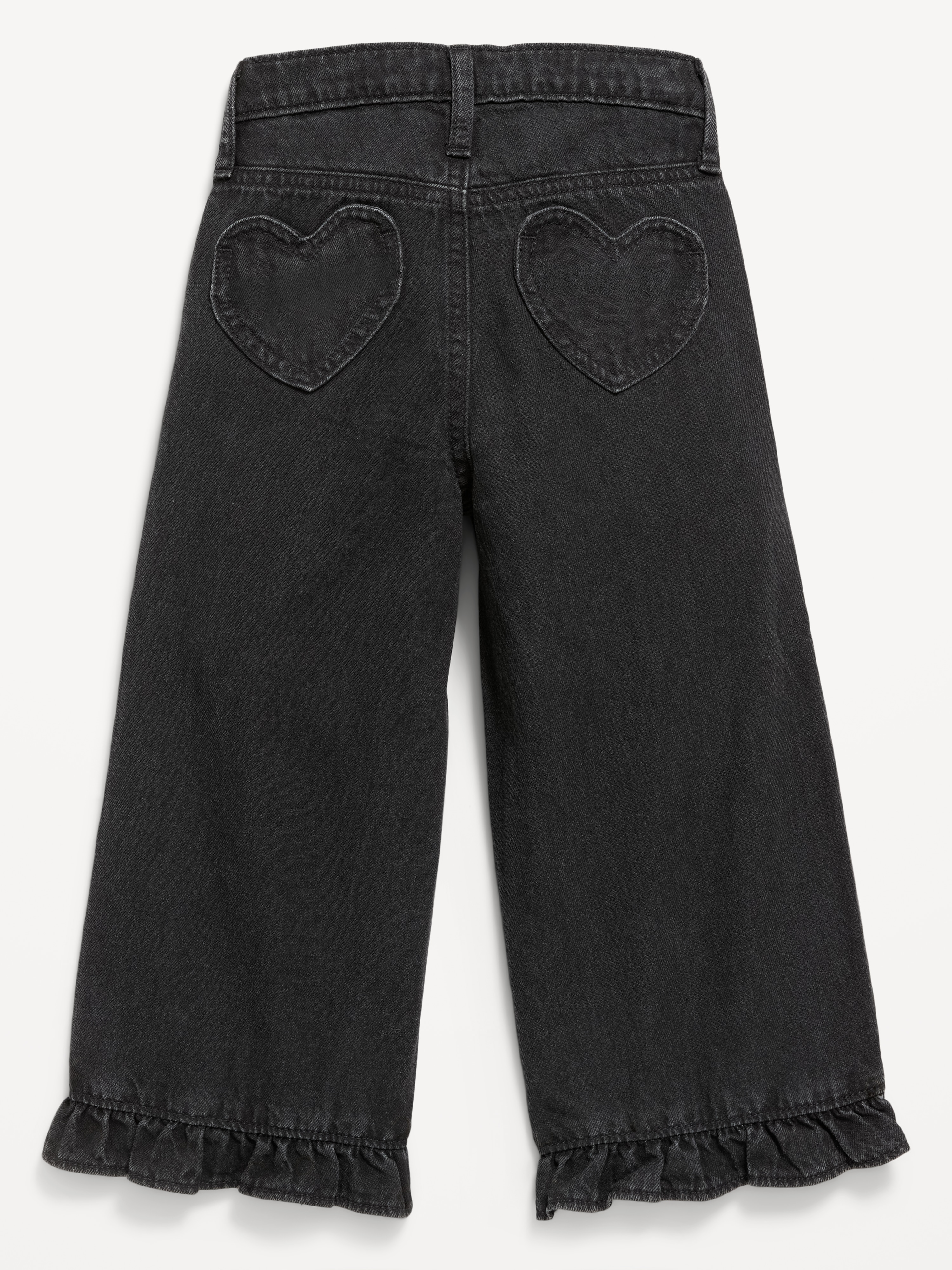 Super Baggy Lace-Trim Wide-Leg Jeans for Toddler Girls - Washed Black - 2