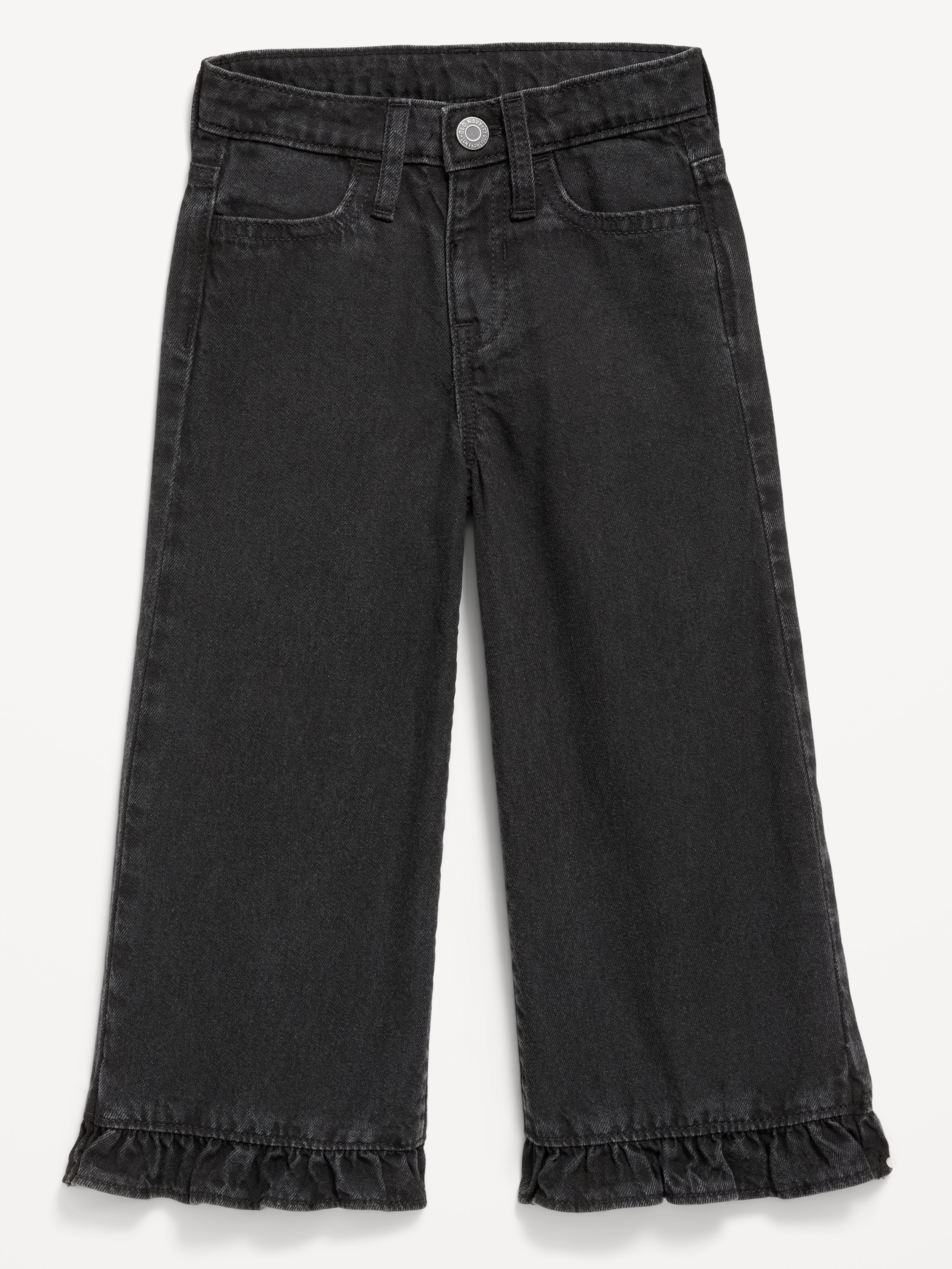 Super Baggy Lace-Trim Wide-Leg Jeans for Toddler Girls - Washed Black - 1