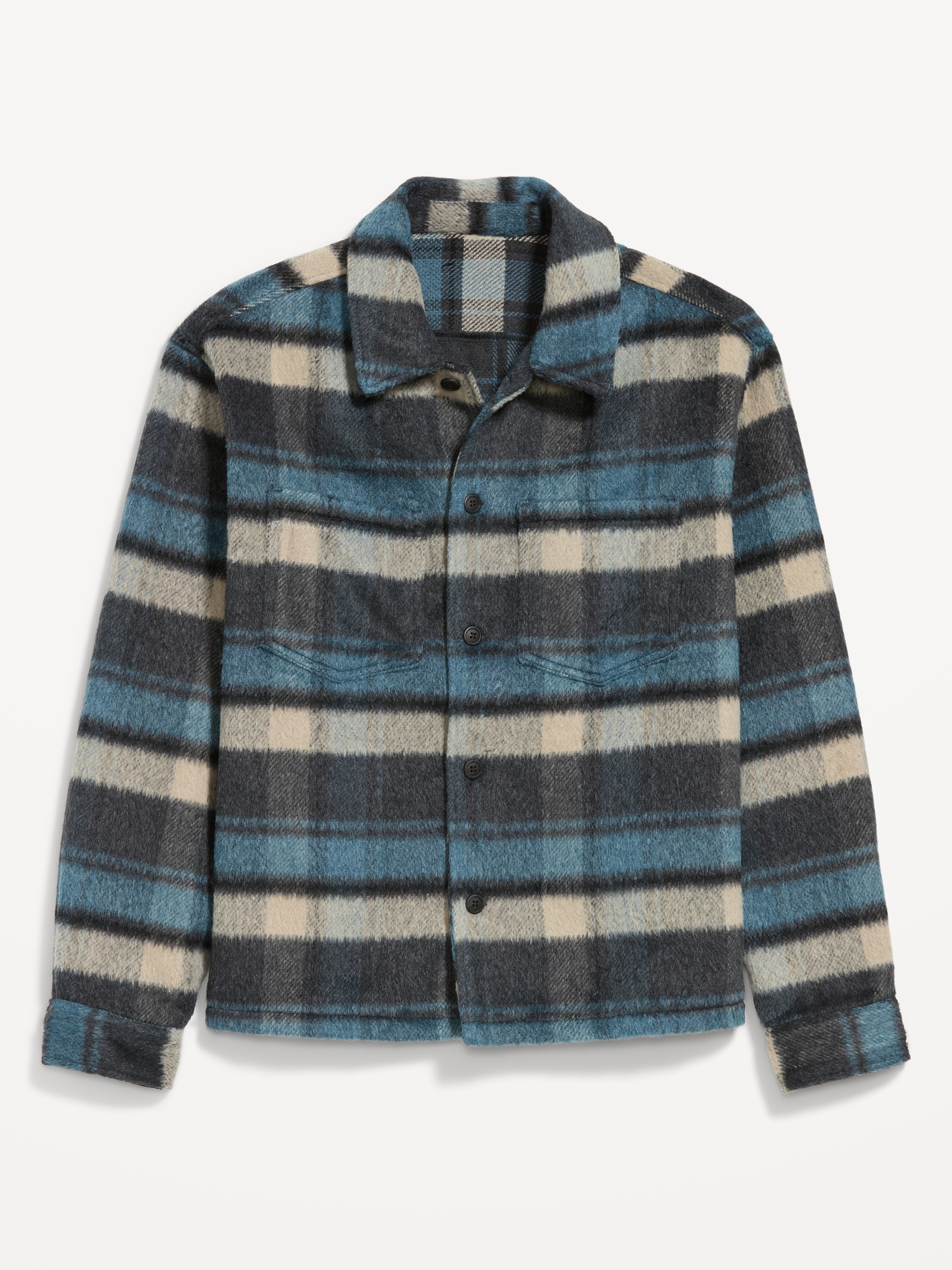 Loose Fit Button-Down Shirt - Blue Plaid - 4