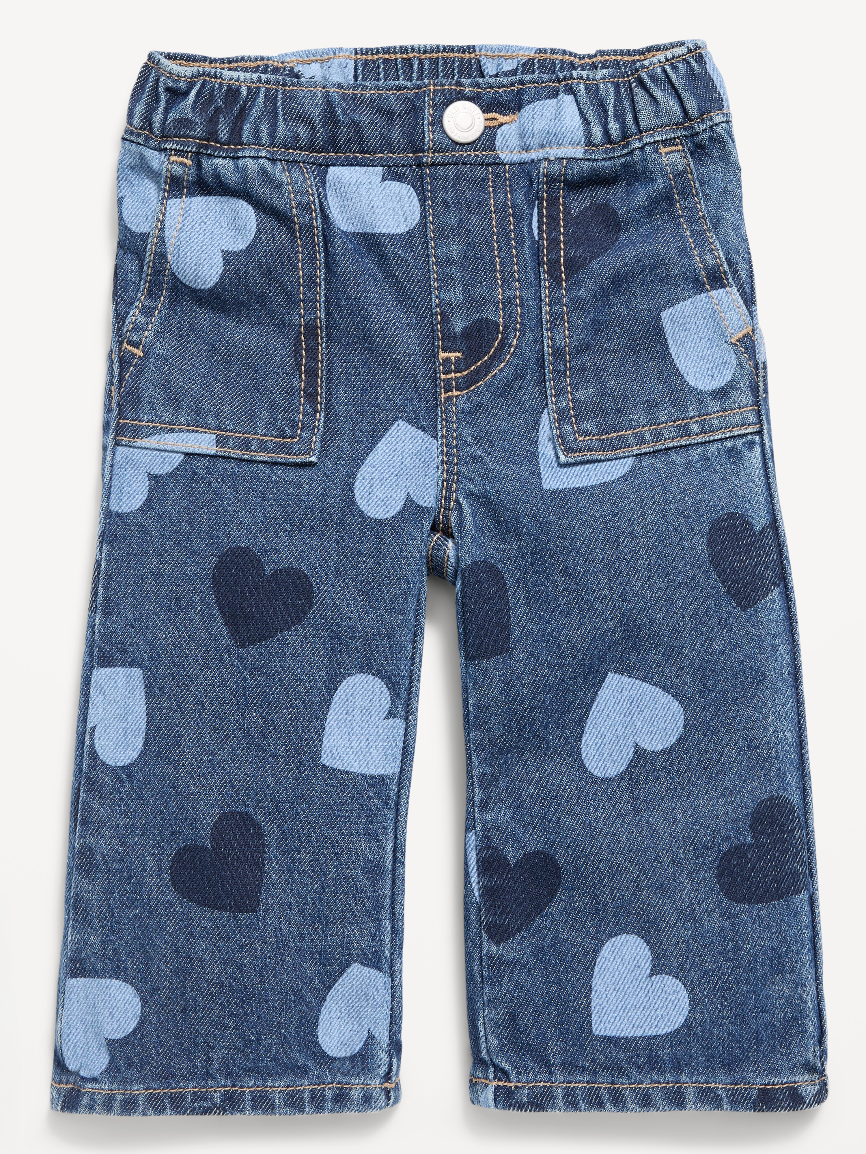 Pull-On Baggy Utility Jeans for Baby - Medium Wash (Hearts) - 1