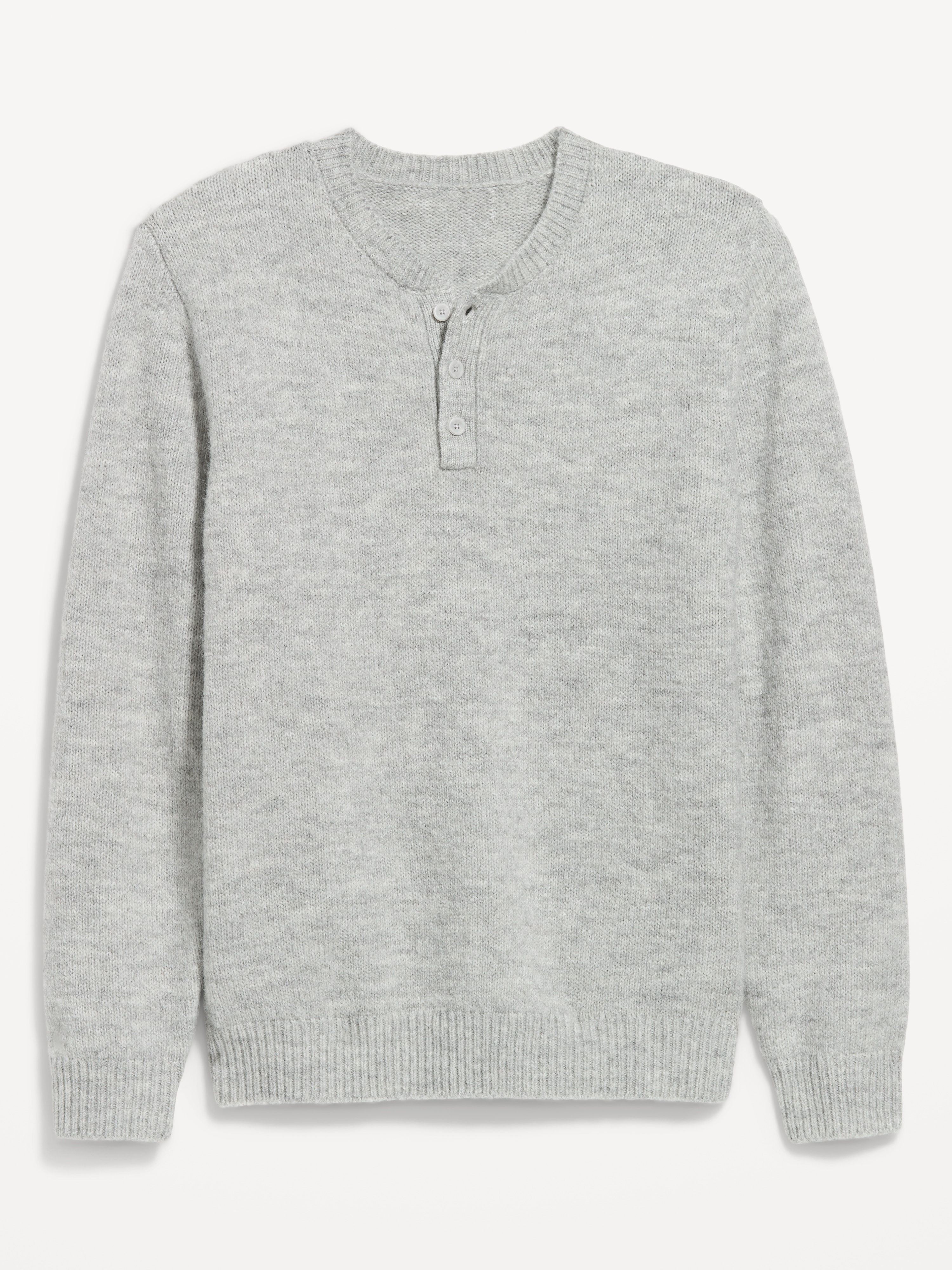 Wool-Blend Henley Sweater - Heather Gray - 4